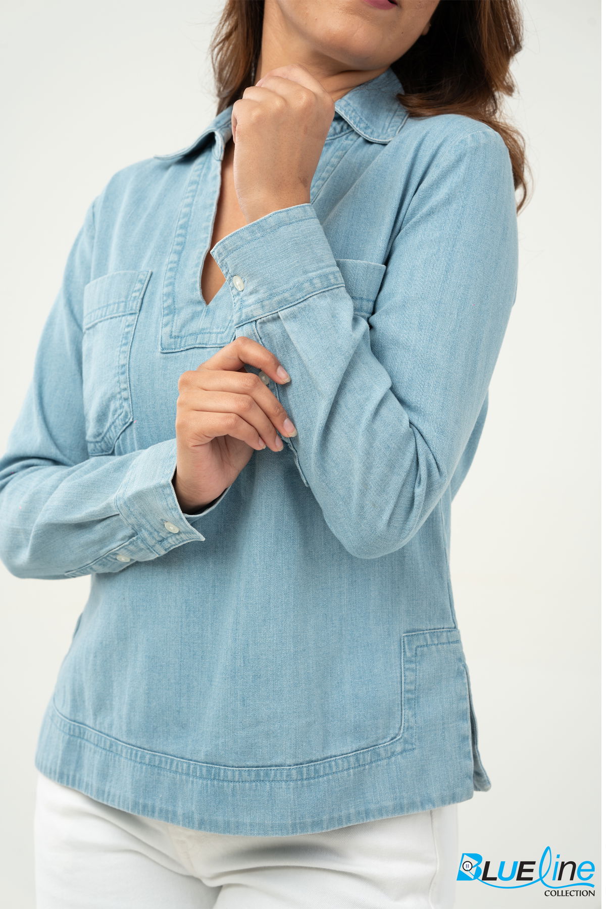 DENIM BAND HEM SHIRT