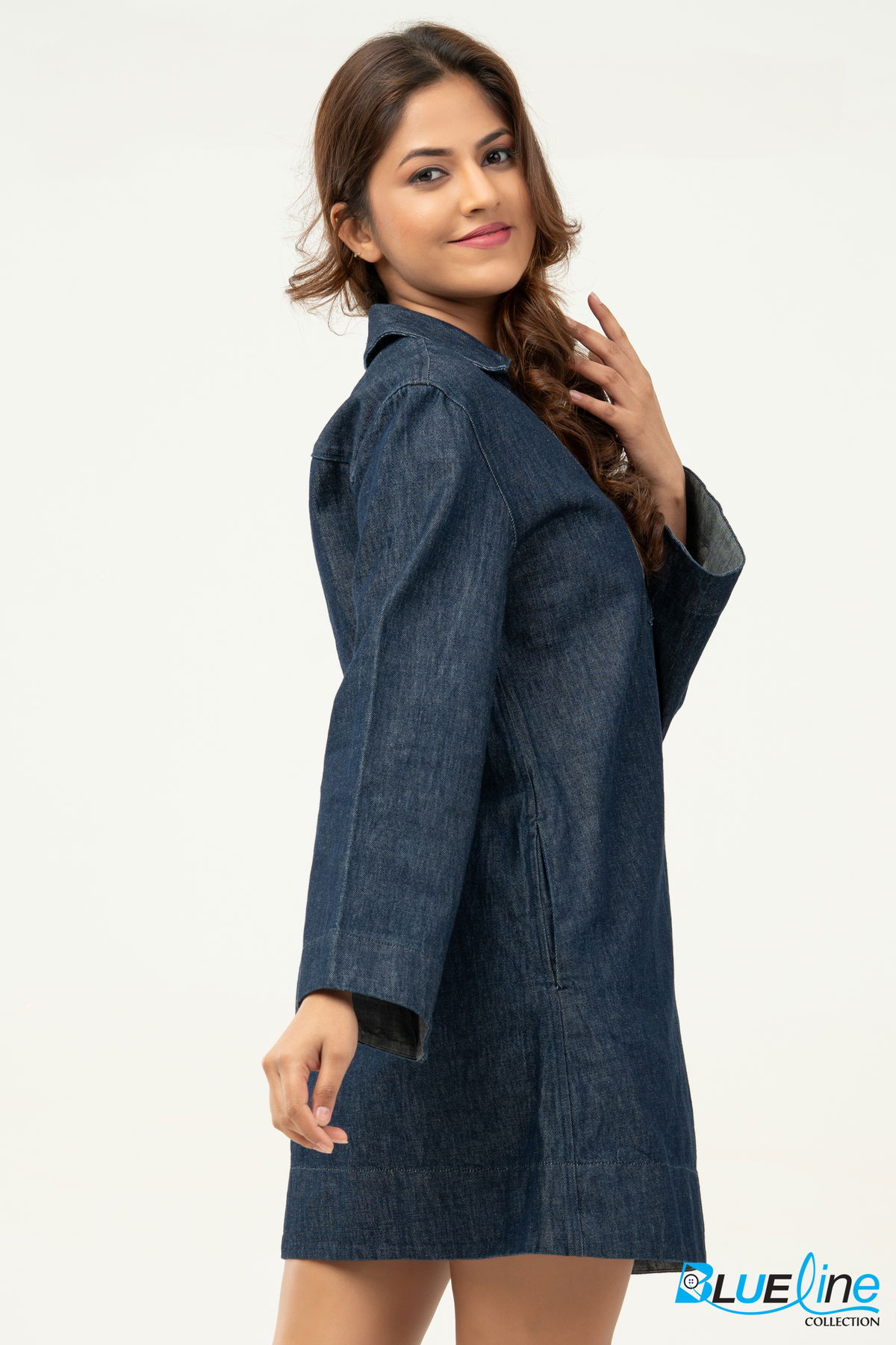 DENIM KAFTAN MINI DRESS