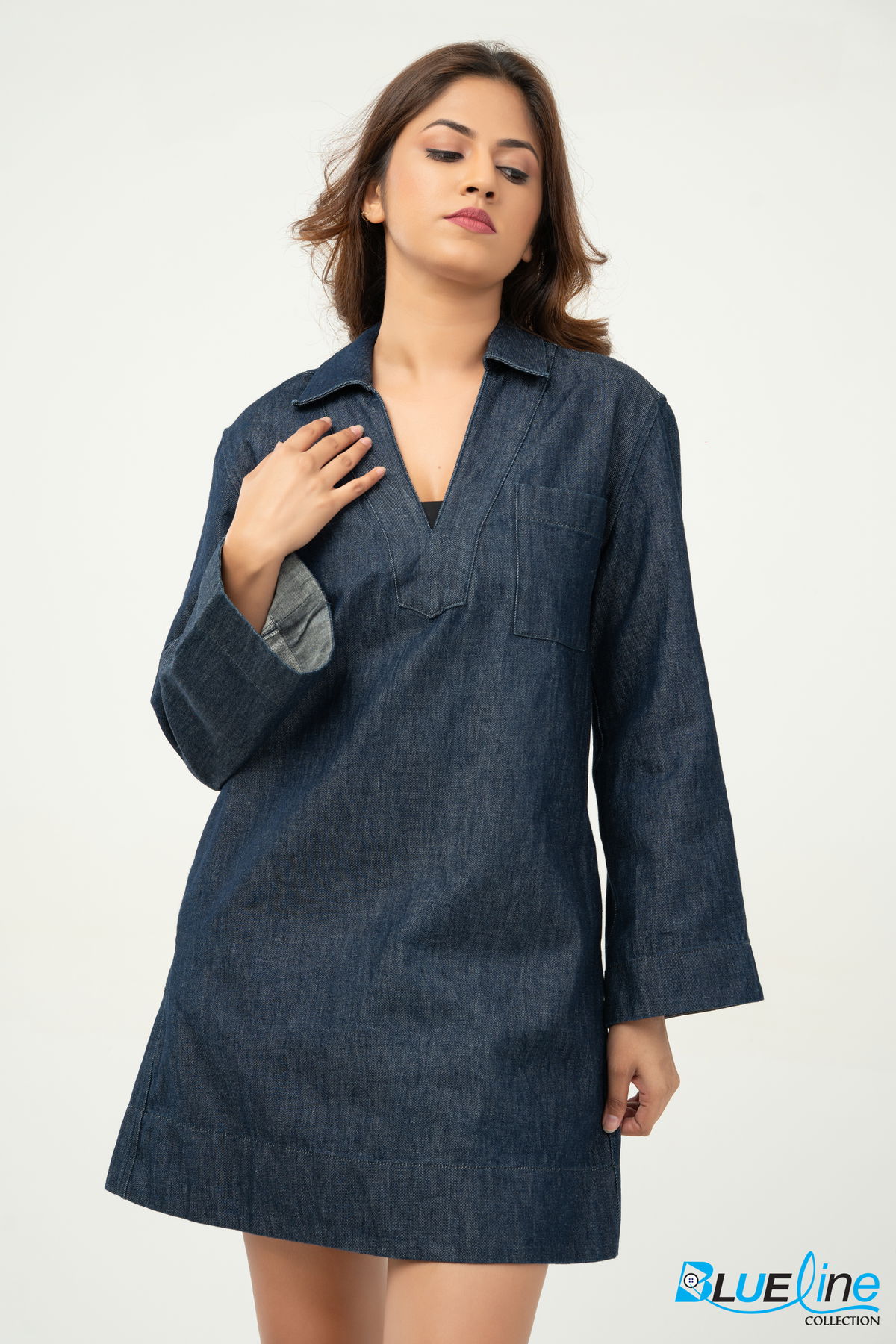 DENIM KAFTAN MINI DRESS
