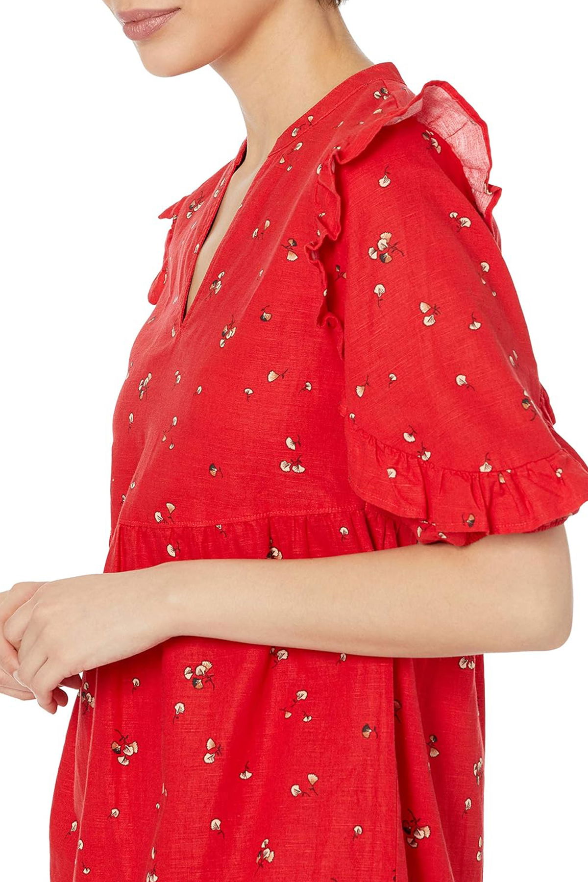 LINEN ELBOW SLEEVE TIERED DRESS