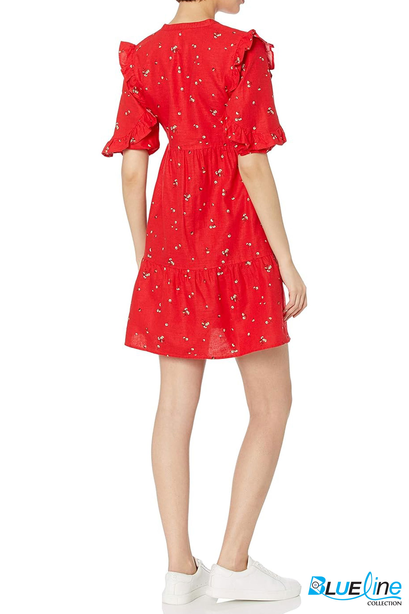 LINEN ELBOW SLEEVE TIERED DRESS