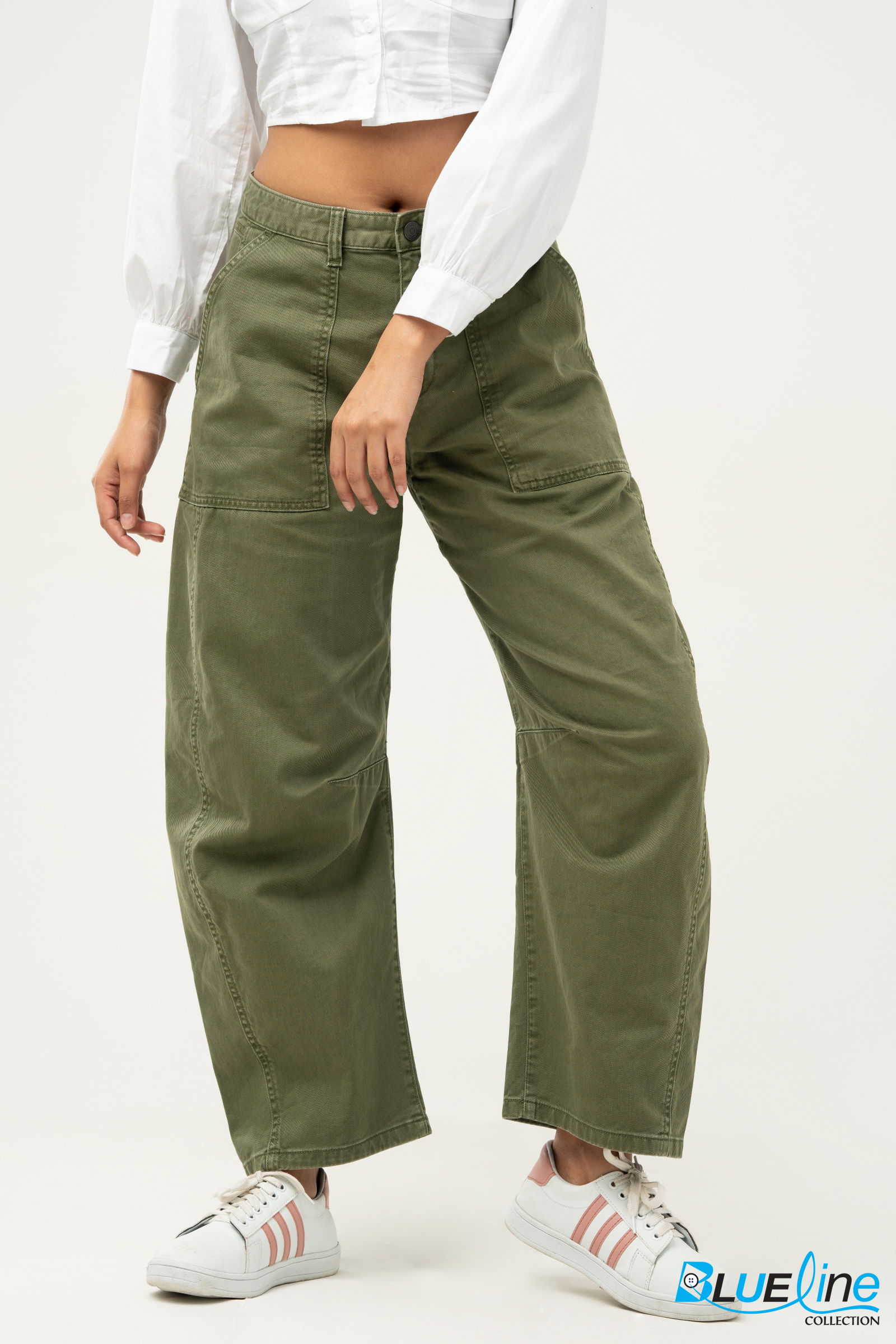 MID RISE TWILL BARREL PANTS