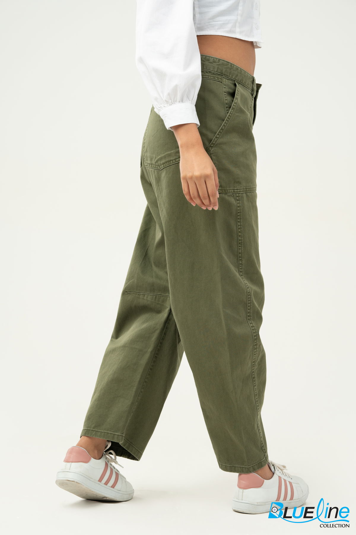 MID RISE TWILL BARREL PANTS