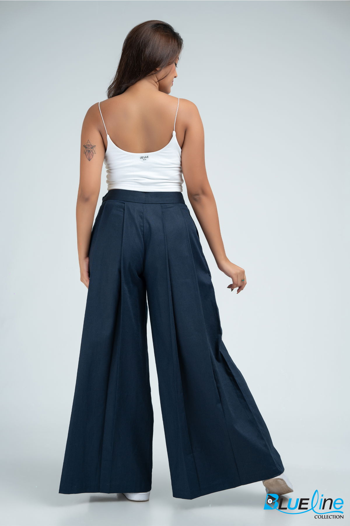 PLEATED WIDE LEG LINEN PANT