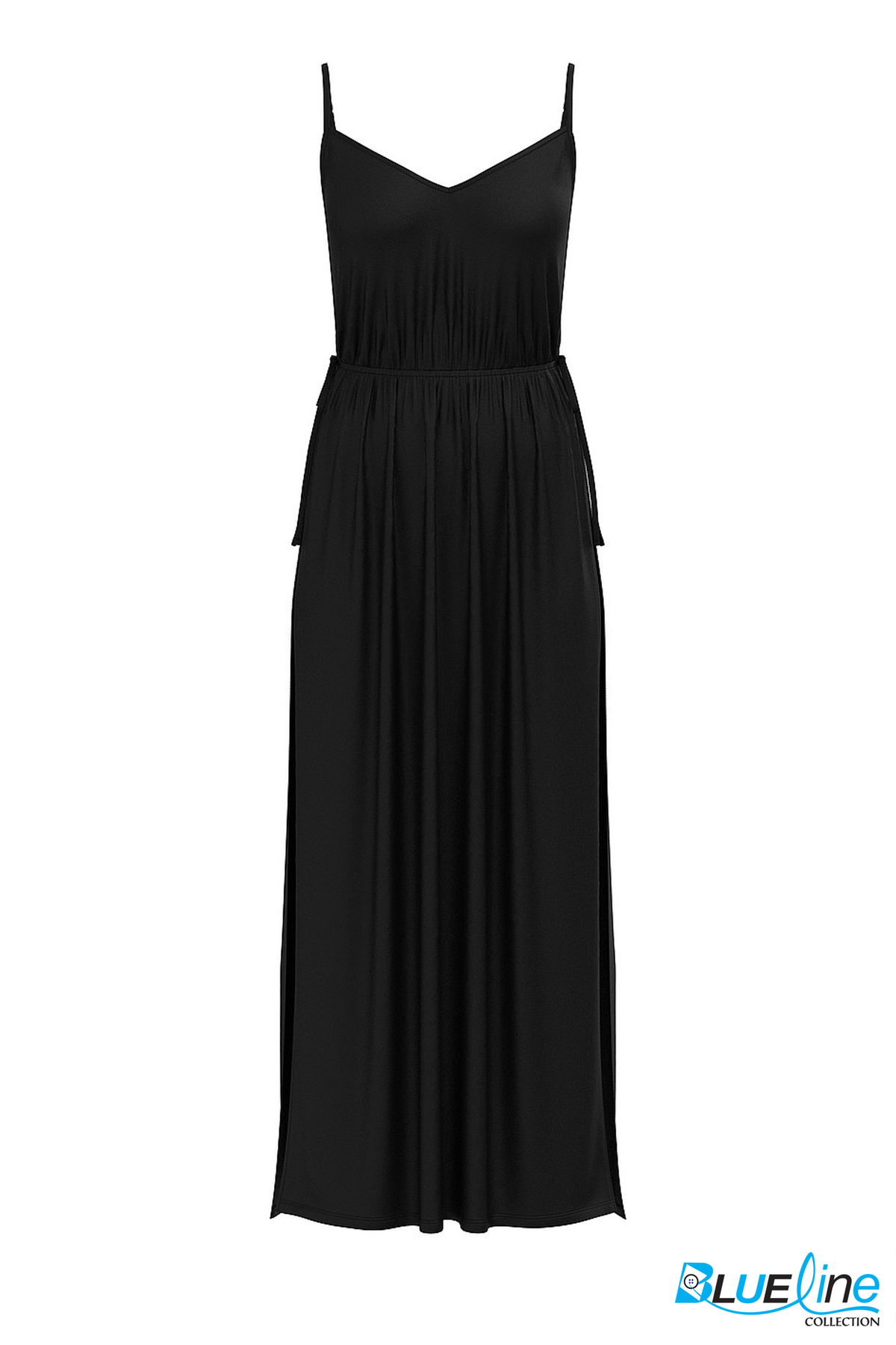 RIBBED VELVET-TRIM LONG NIGHT DRESS