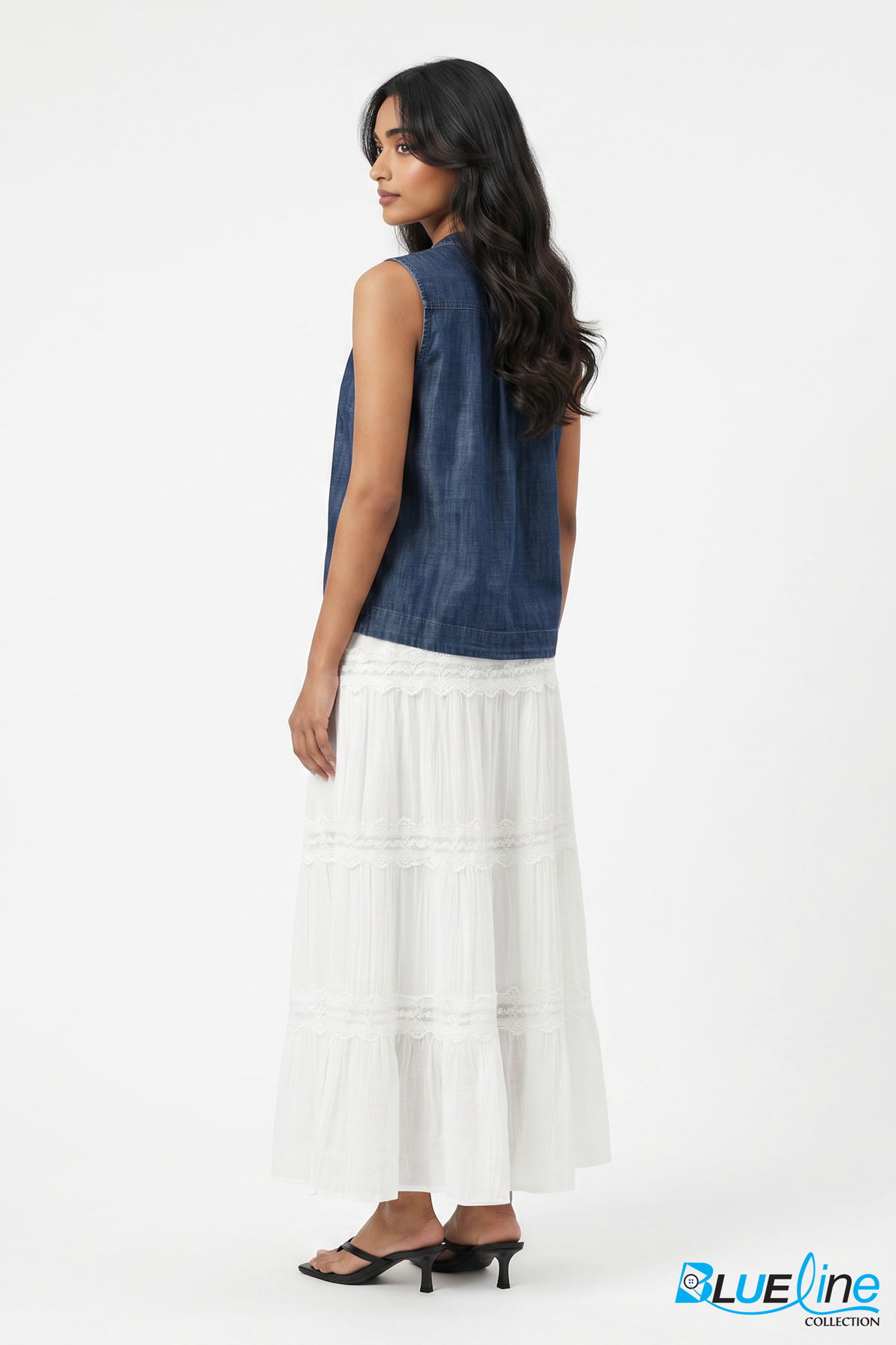 CHAMBRAY SHIRRED SHIRT