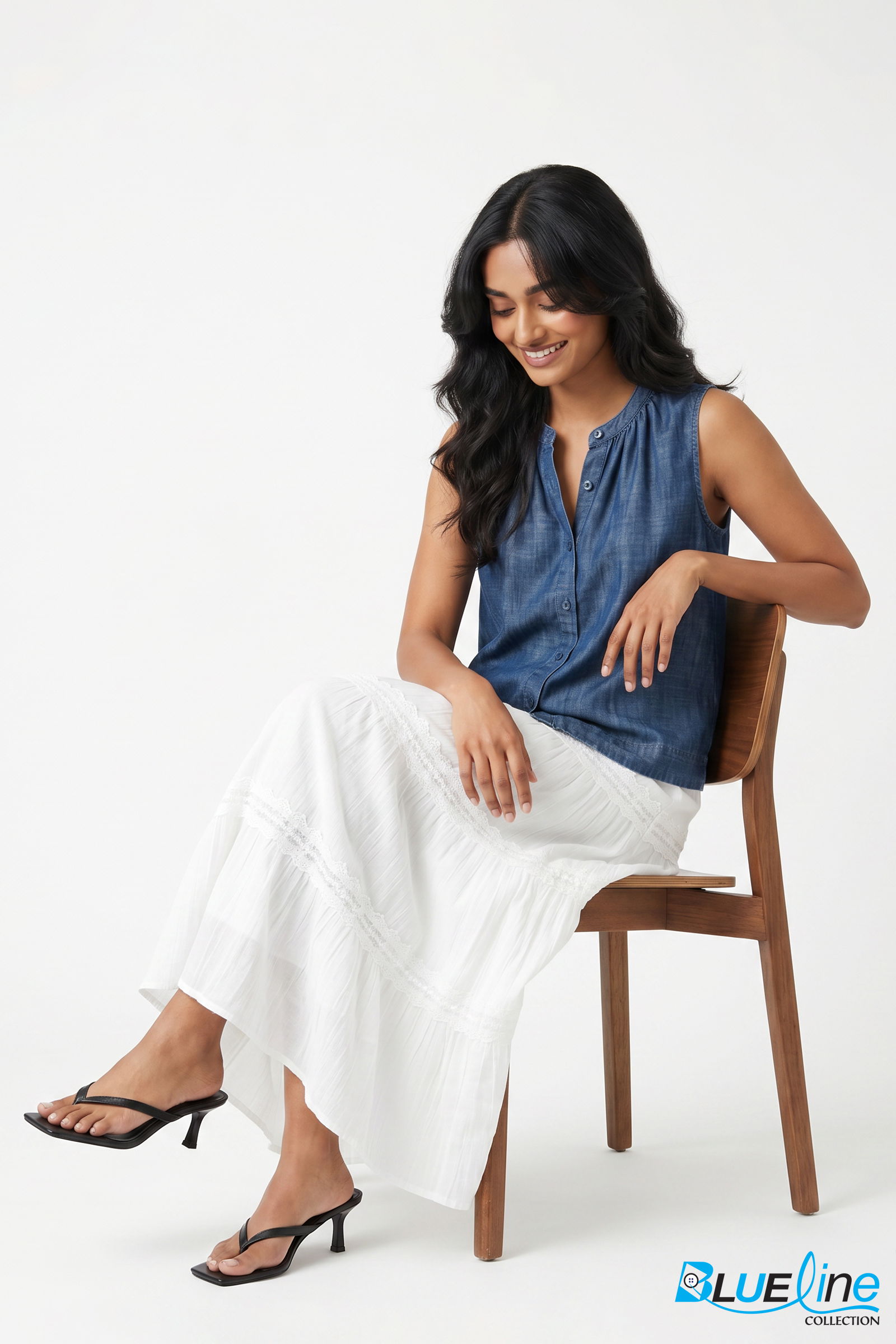 CHAMBRAY SHIRRED SHIRT
