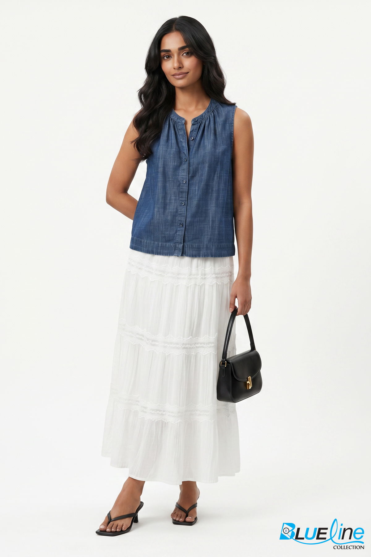CHAMBRAY SHIRRED SHIRT