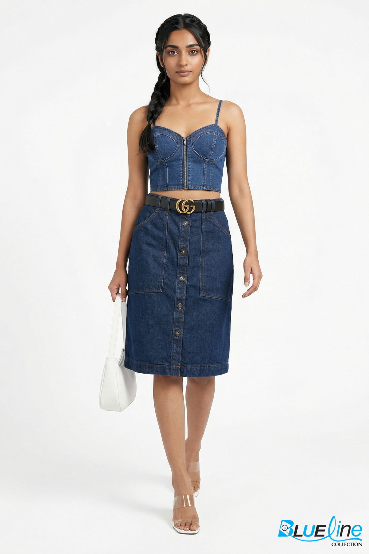 Classic Denim Button-Down Midi Skirt