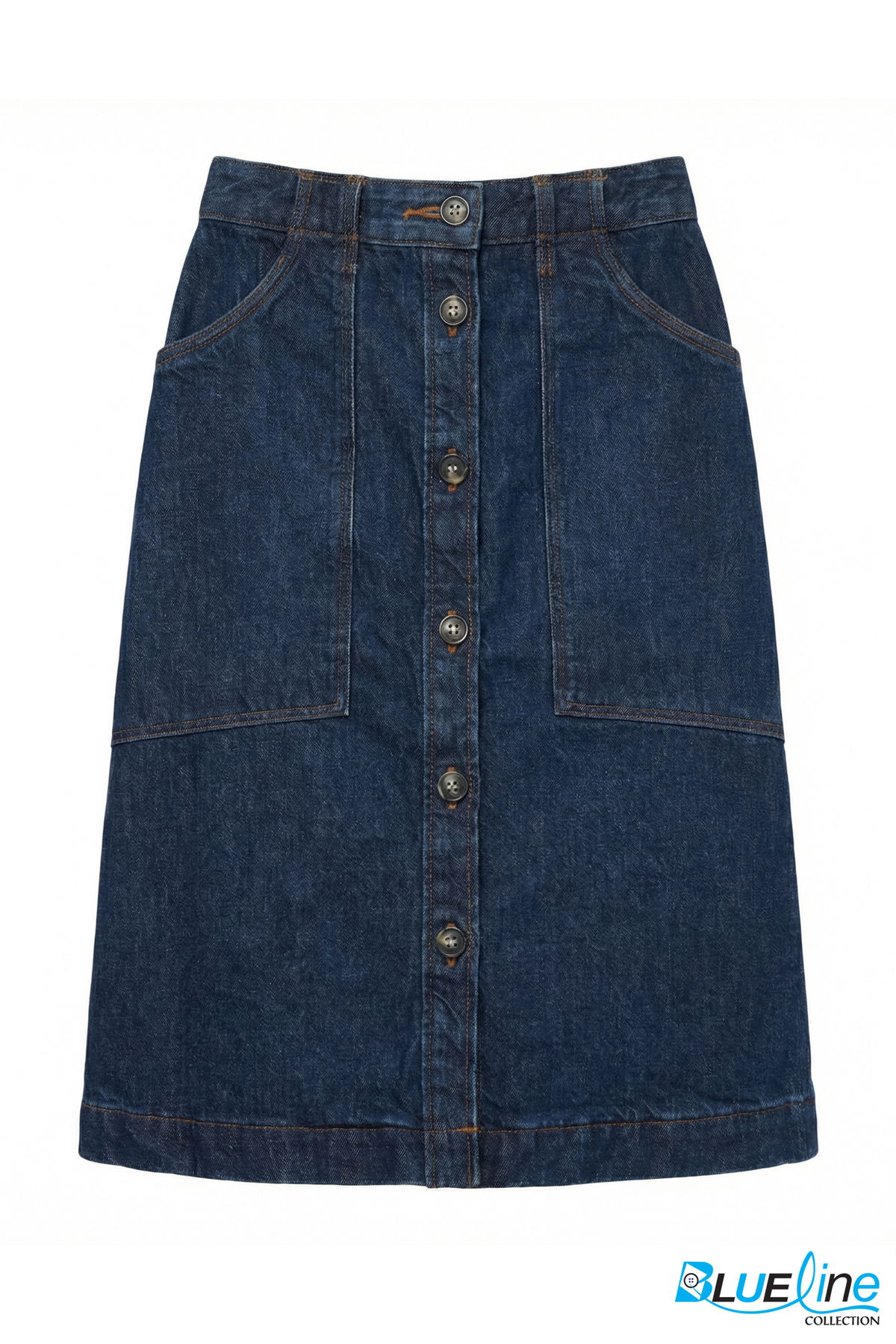 Classic Denim Button-Down Midi Skirt