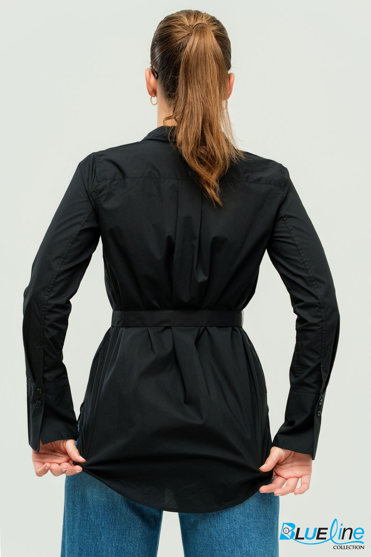 COTTON POPLIN BELTED TUNIC SHIRT