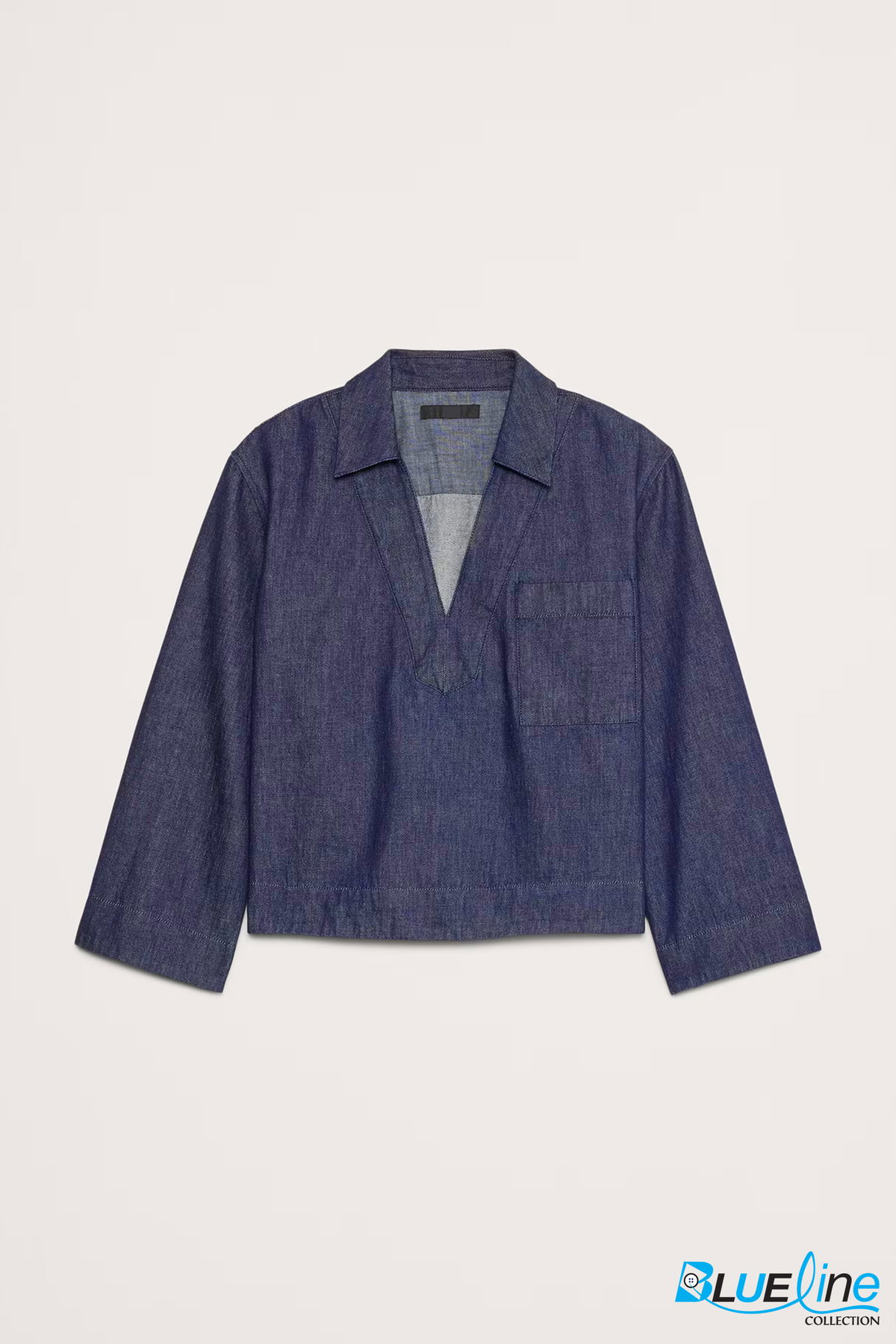 CROPPED ITALIAN DENIM POPOVER TOP