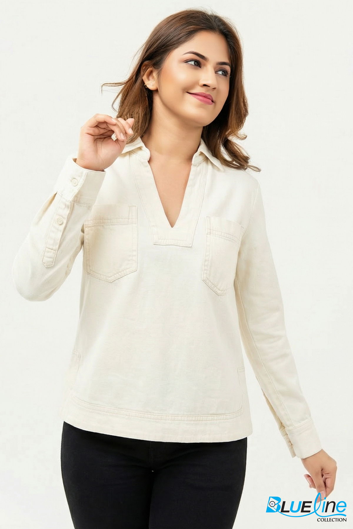 DENIM BAND HEM SHIRT