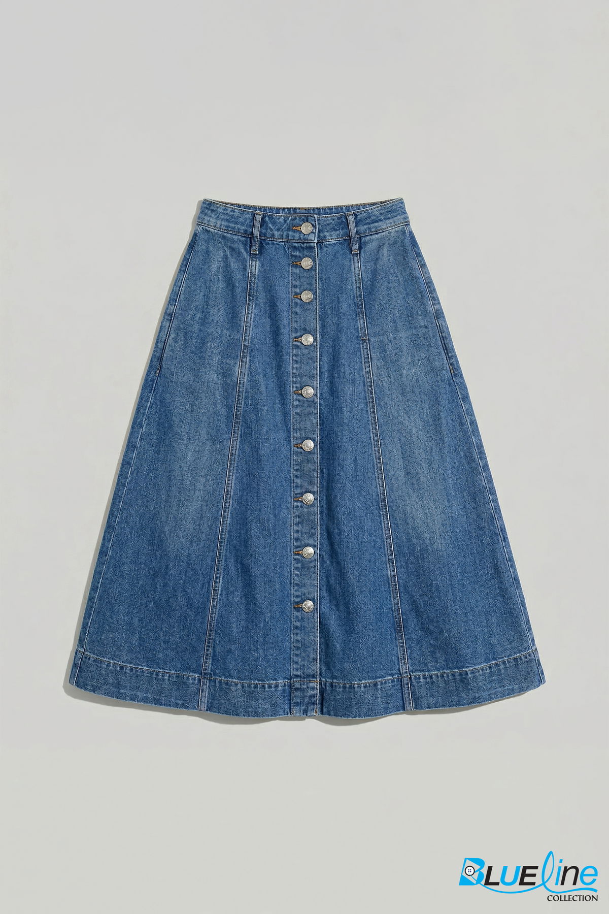 DENIM BUTTON-FRONT A-LINE MIDI SKIRT