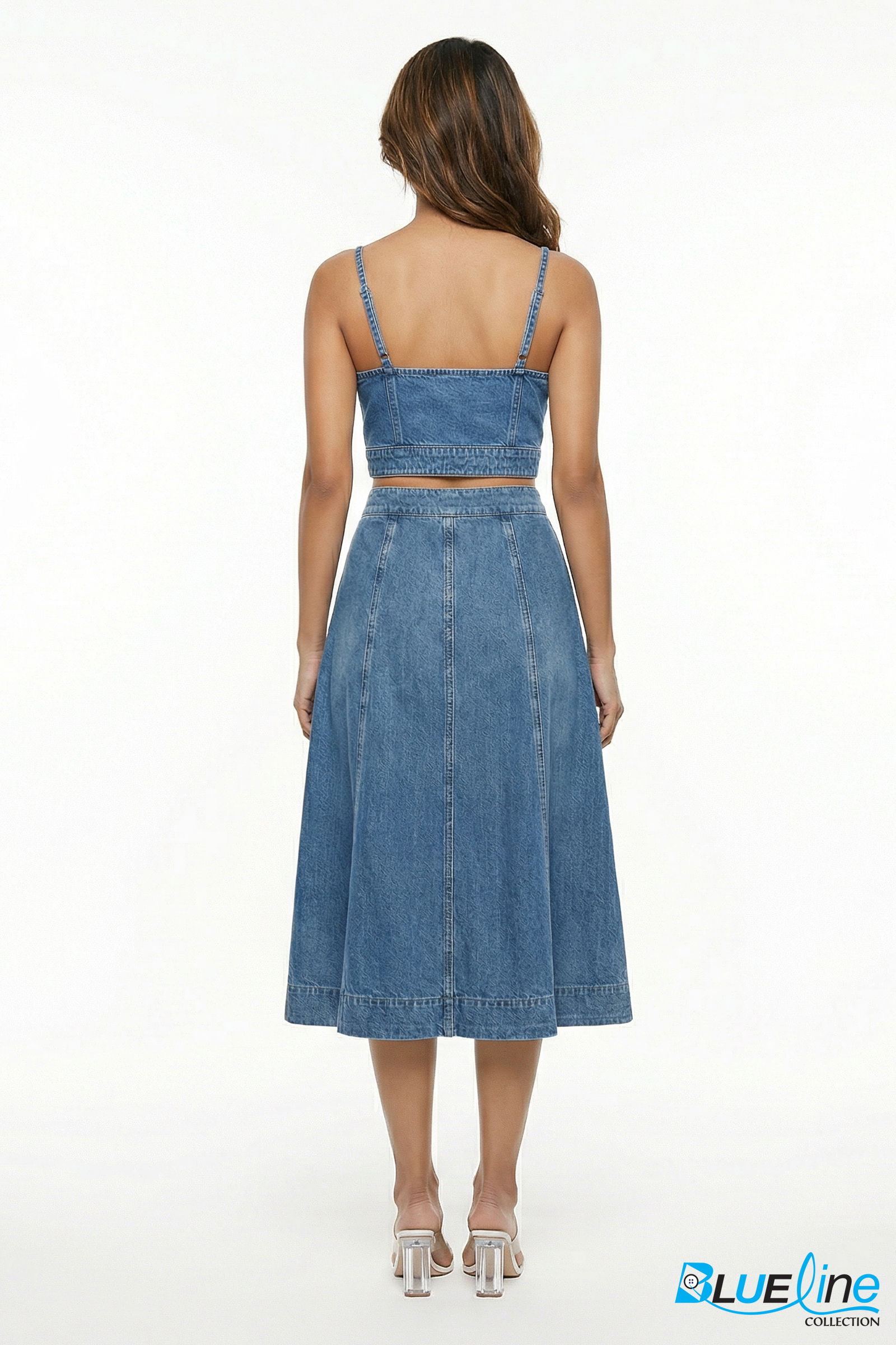 DENIM BUTTON-FRONT A-LINE MIDI SKIRT