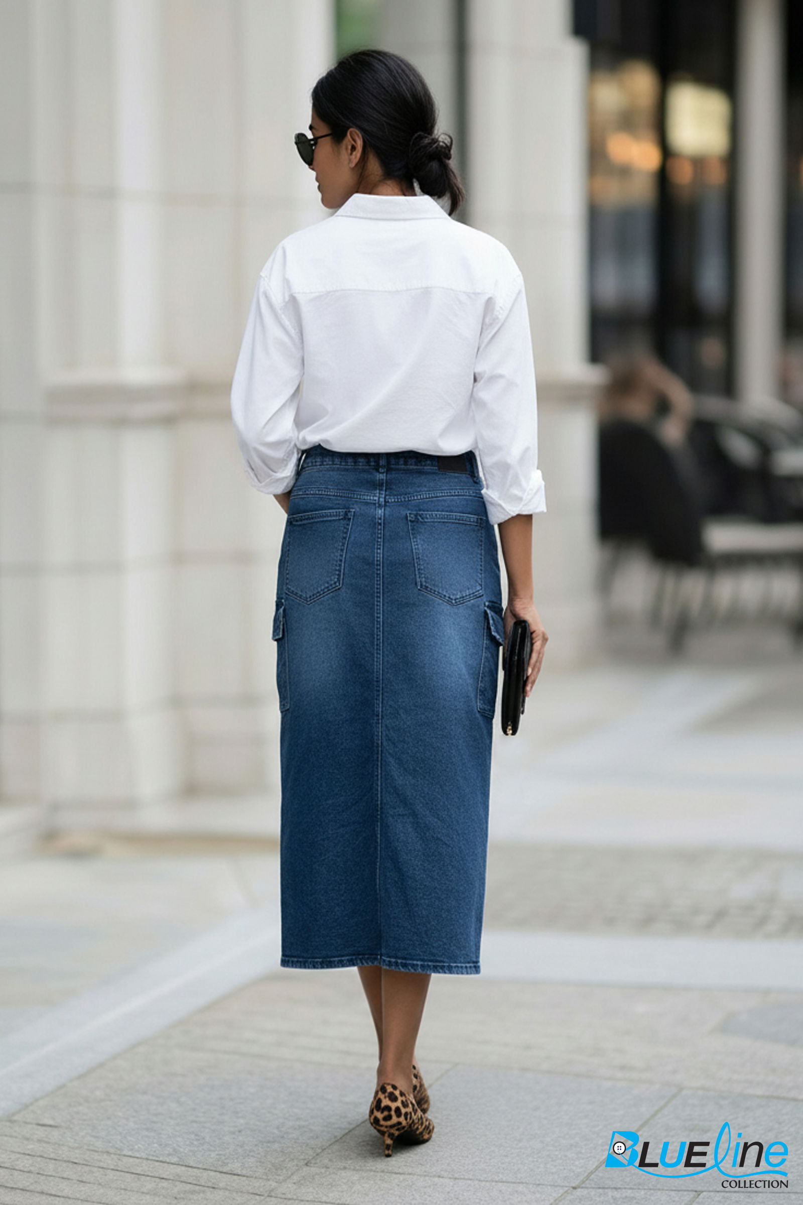 DENIM CARGO MIDI SKIRT