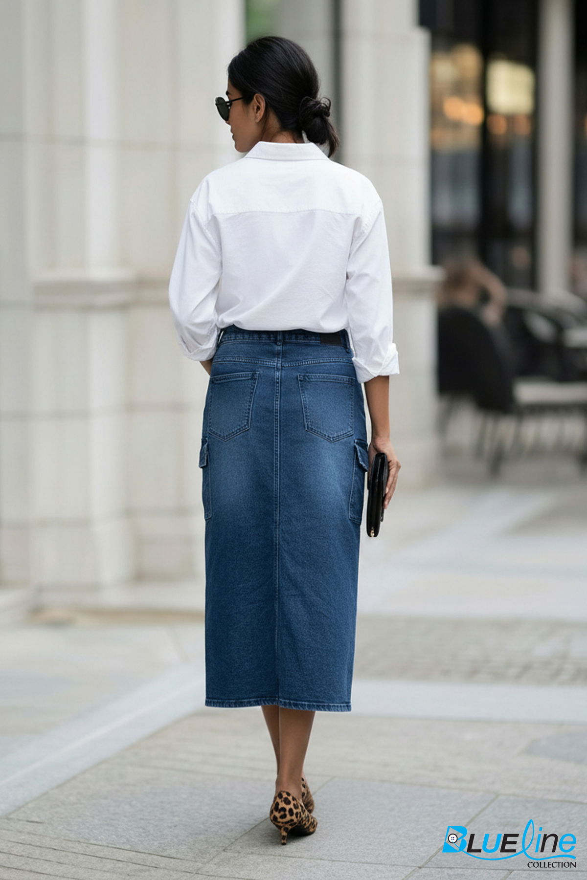 DENIM CARGO MIDI SKIRT