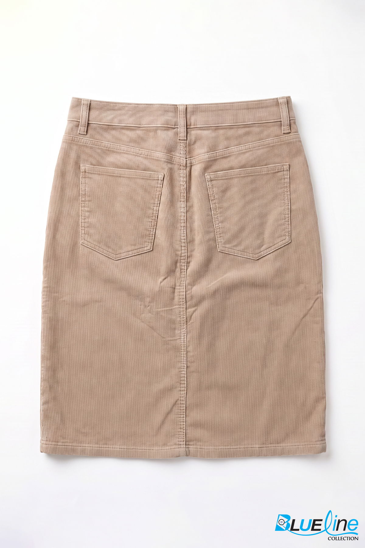 HIGH-RISE CORDUROY FRONT-SLIT MIDI SKIRT