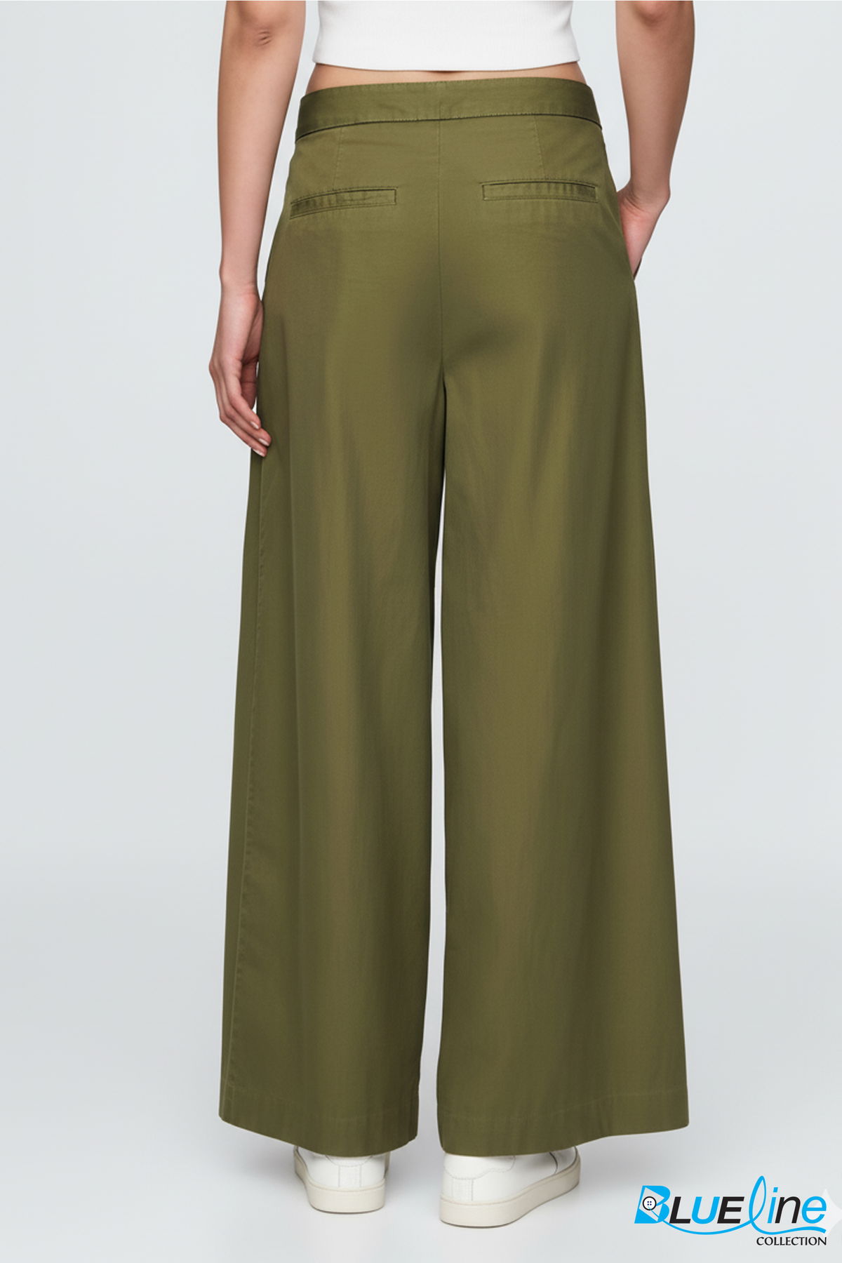 HIGH RISE TWILL PLEATED WIDE-LEG KHAKIS