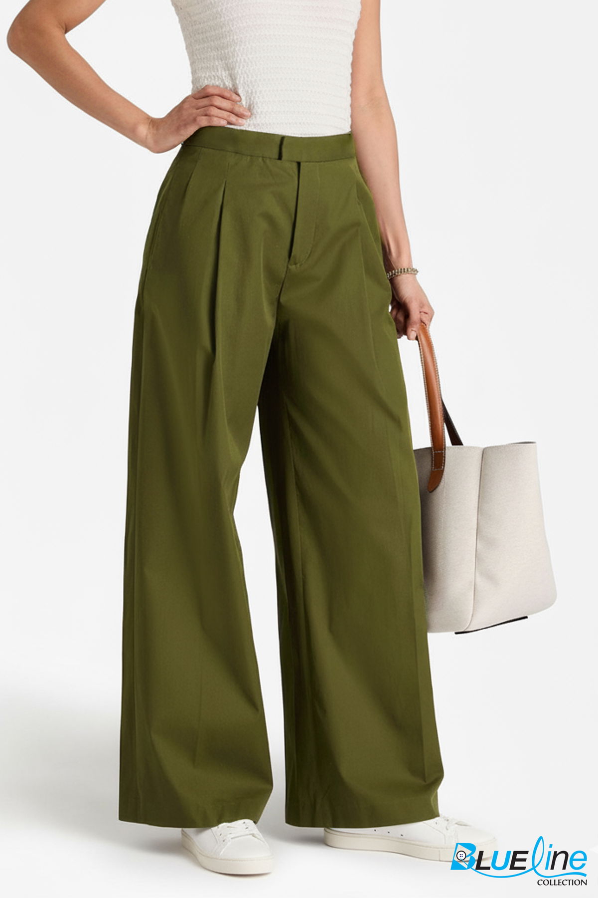 HIGH RISE TWILL PLEATED WIDE-LEG KHAKIS