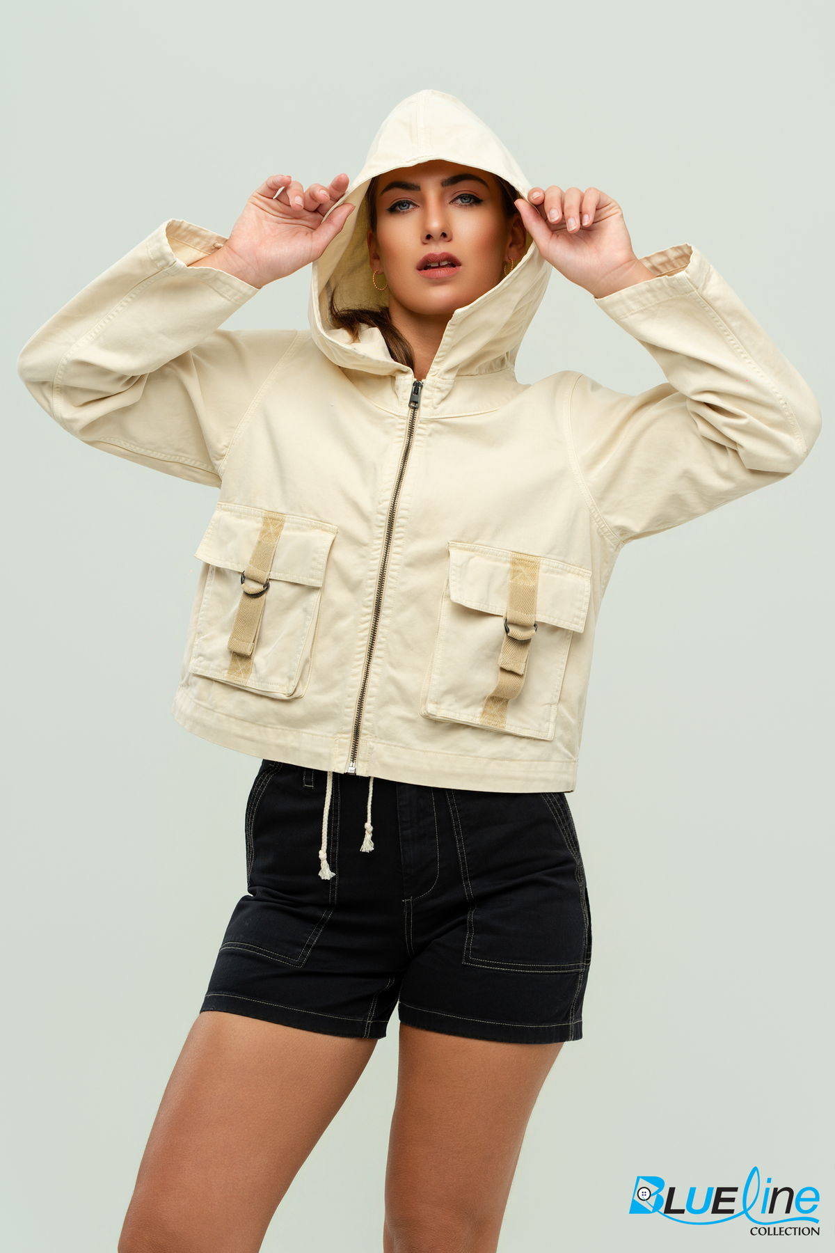 HOODED TWILL CROP JACKET