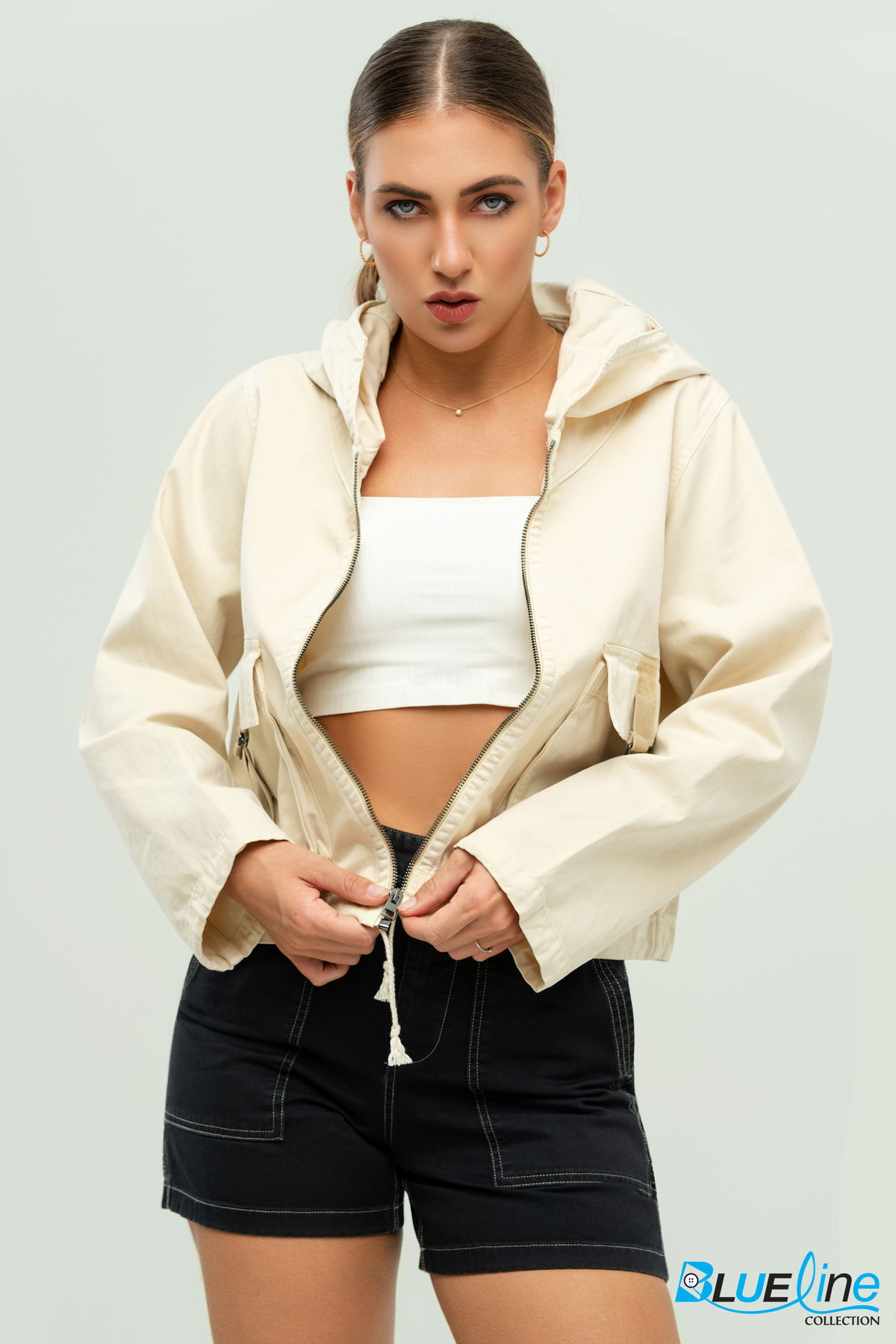 HOODED TWILL CROP JACKET