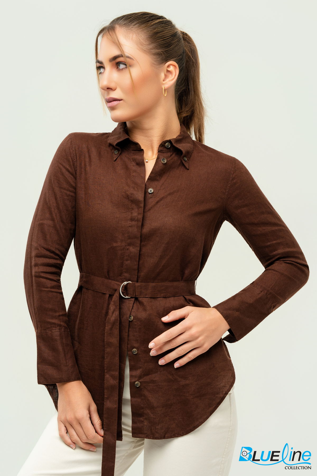 LINEN BELTED TUNIC SHIRT