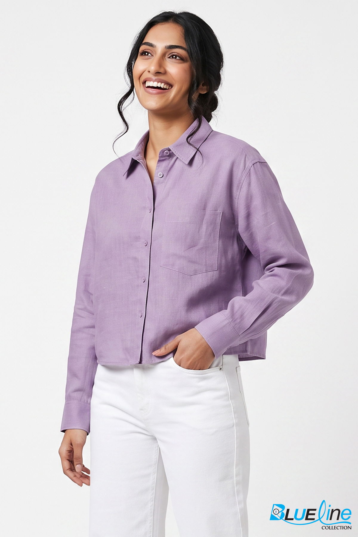 LINEN-BLEND BOXY BUTTON-DOWN SHIRT