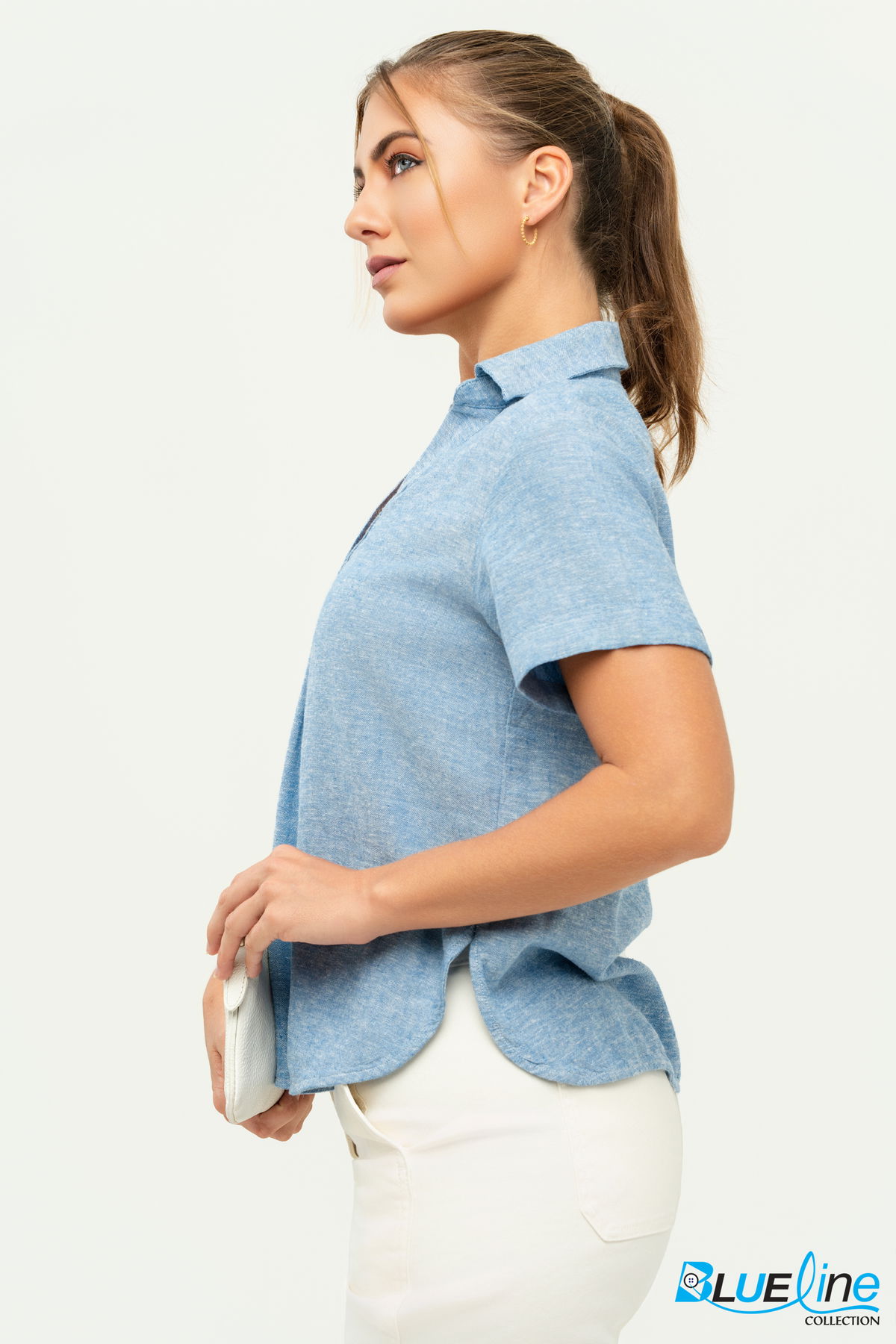 LINEN-BLEND COLLARED TOP