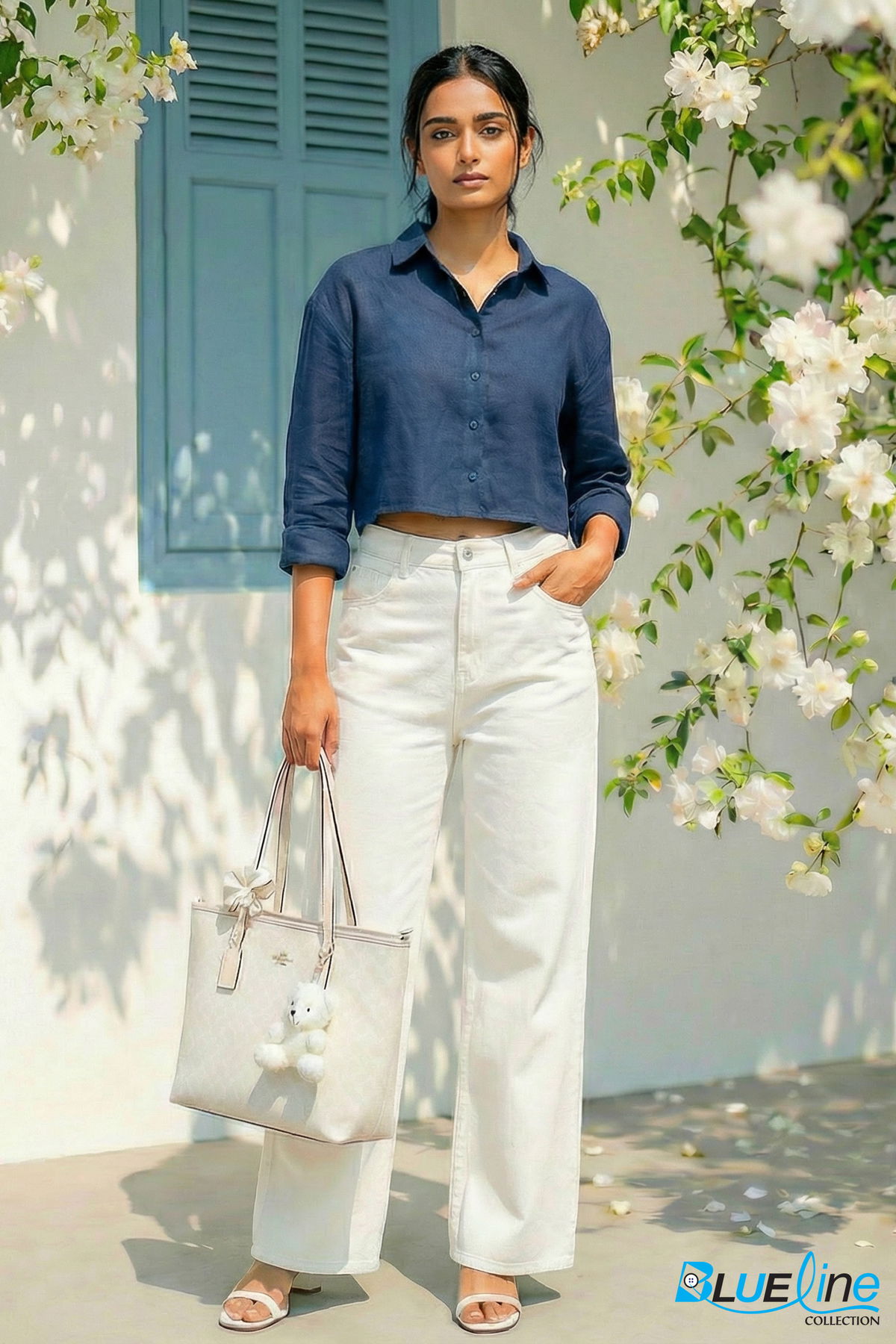 LINEN-BLEND CROPPED SHIRT
