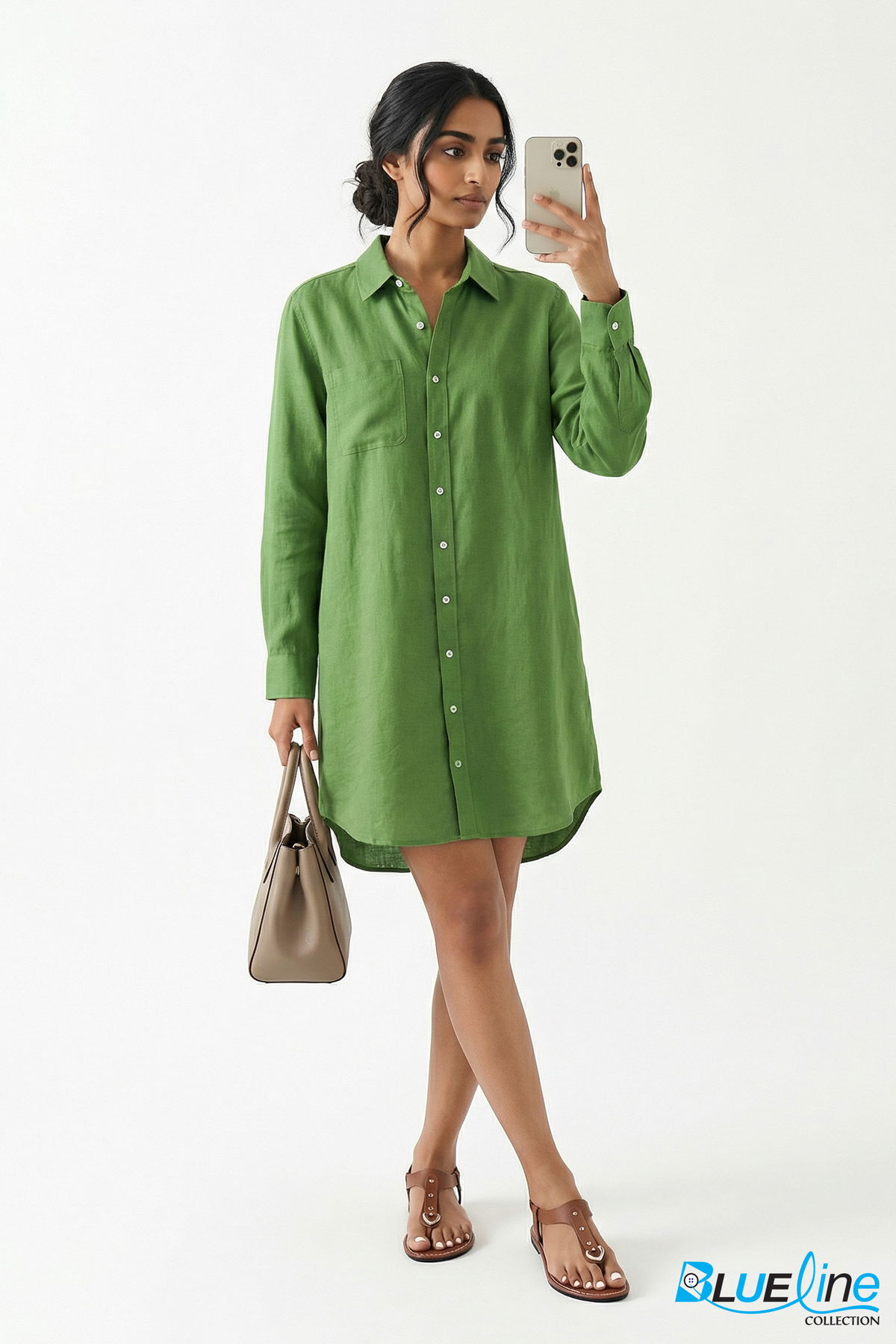 LINEN-BLEND MINI SHIRTDRESS