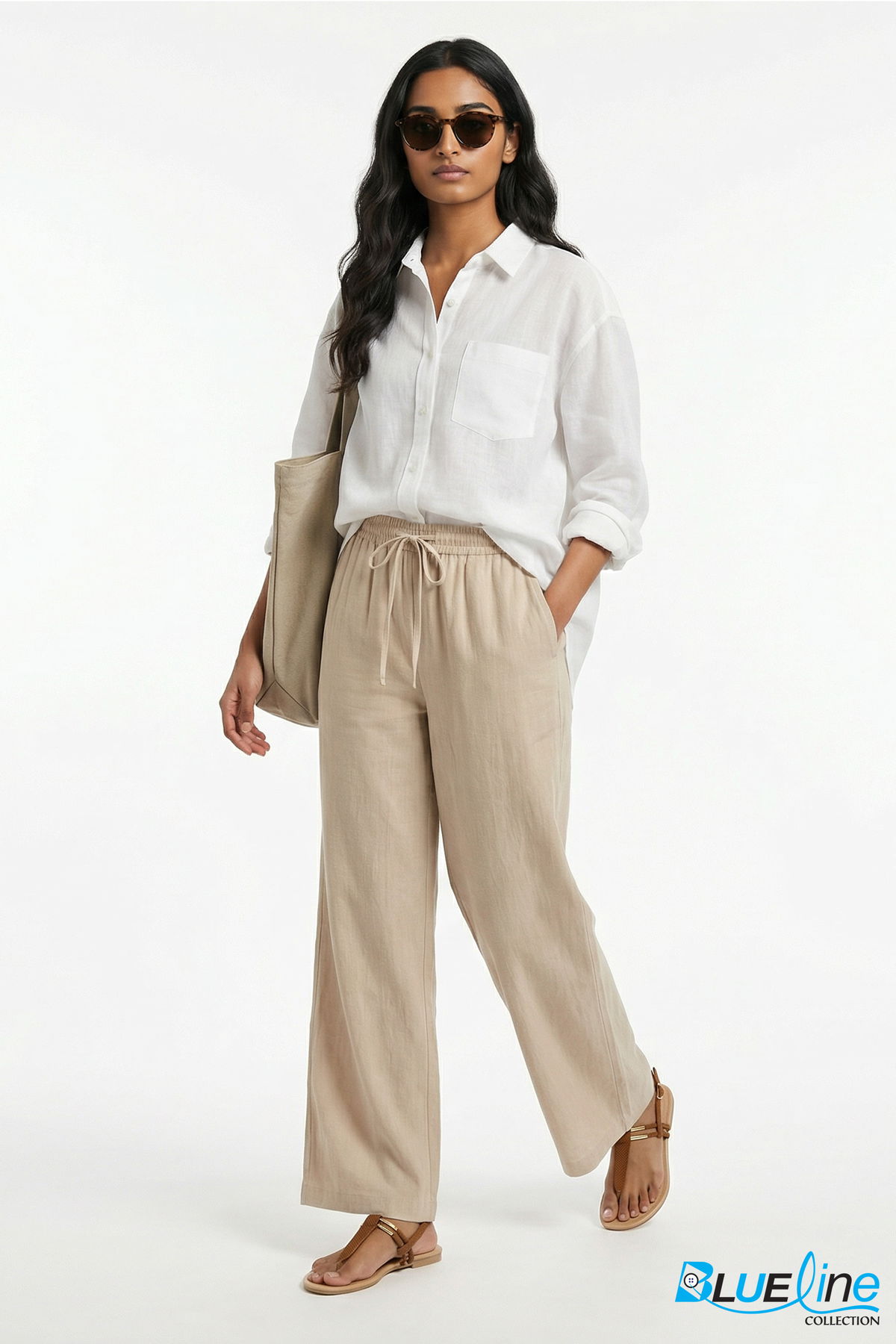 LINEN-BLEND OVERSIZED BUTTON-UP SHIRT