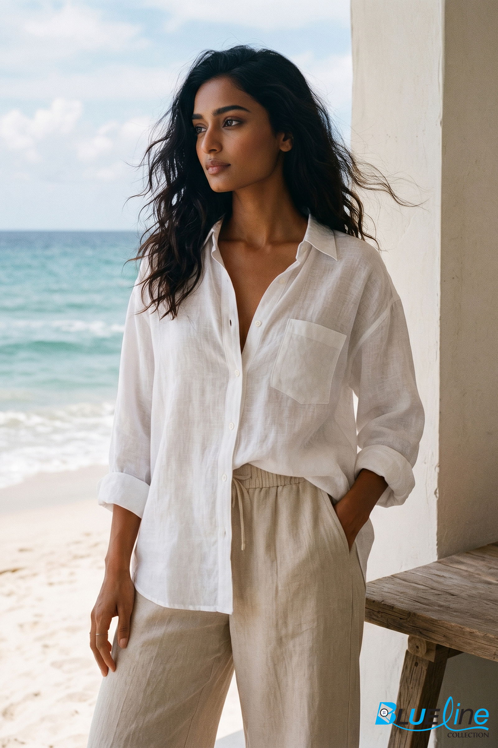 LINEN BLEND UTILITY BUTTON-DOWN SHIRT