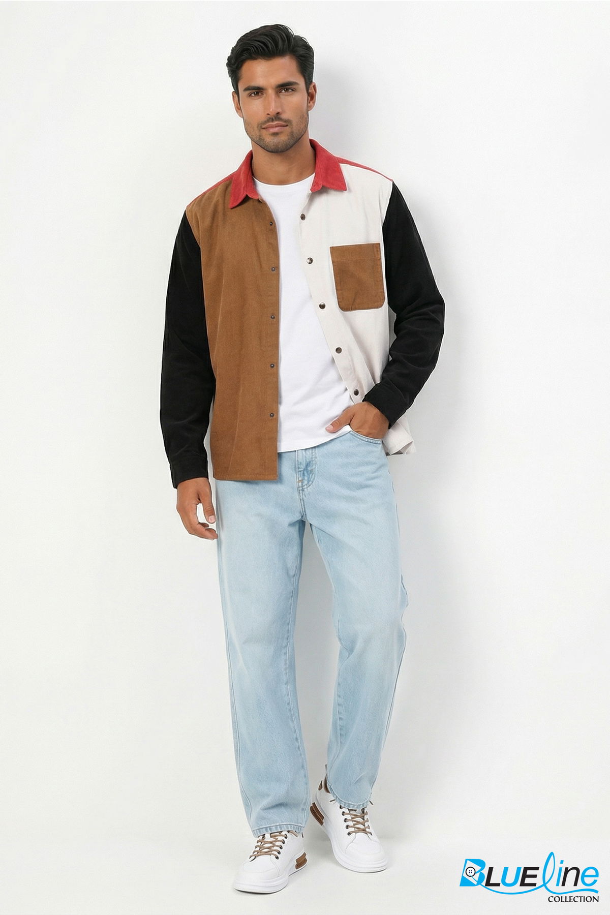 LOOSE-FIT COLORBLOCK CORDUROY SHIRT
