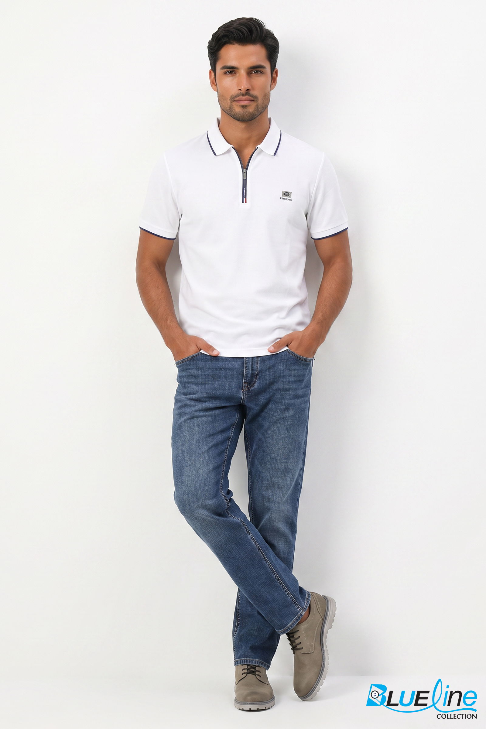 MEN’S ZIP-NECK TEXTURED POLO T-SHIRT
