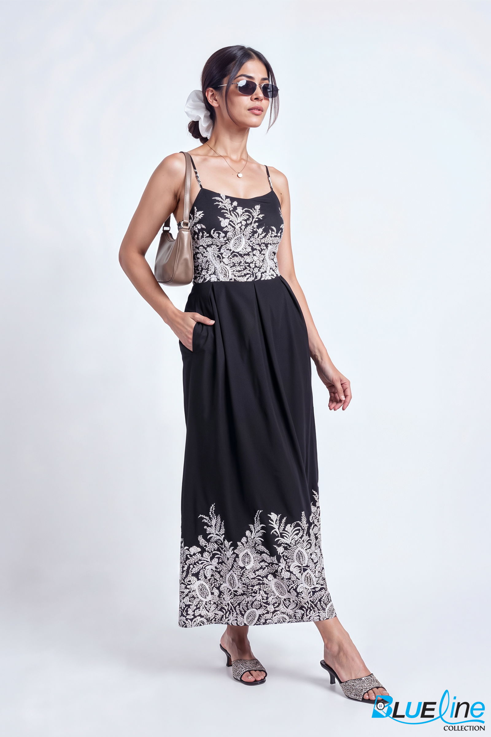 PAISLEY BORDER-PRINT CAMI MAXI DRESS