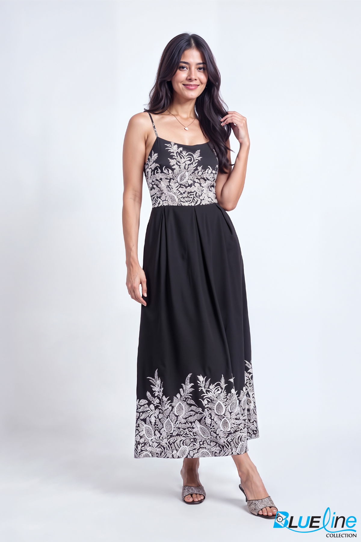 PAISLEY BORDER-PRINT CAMI MAXI DRESS