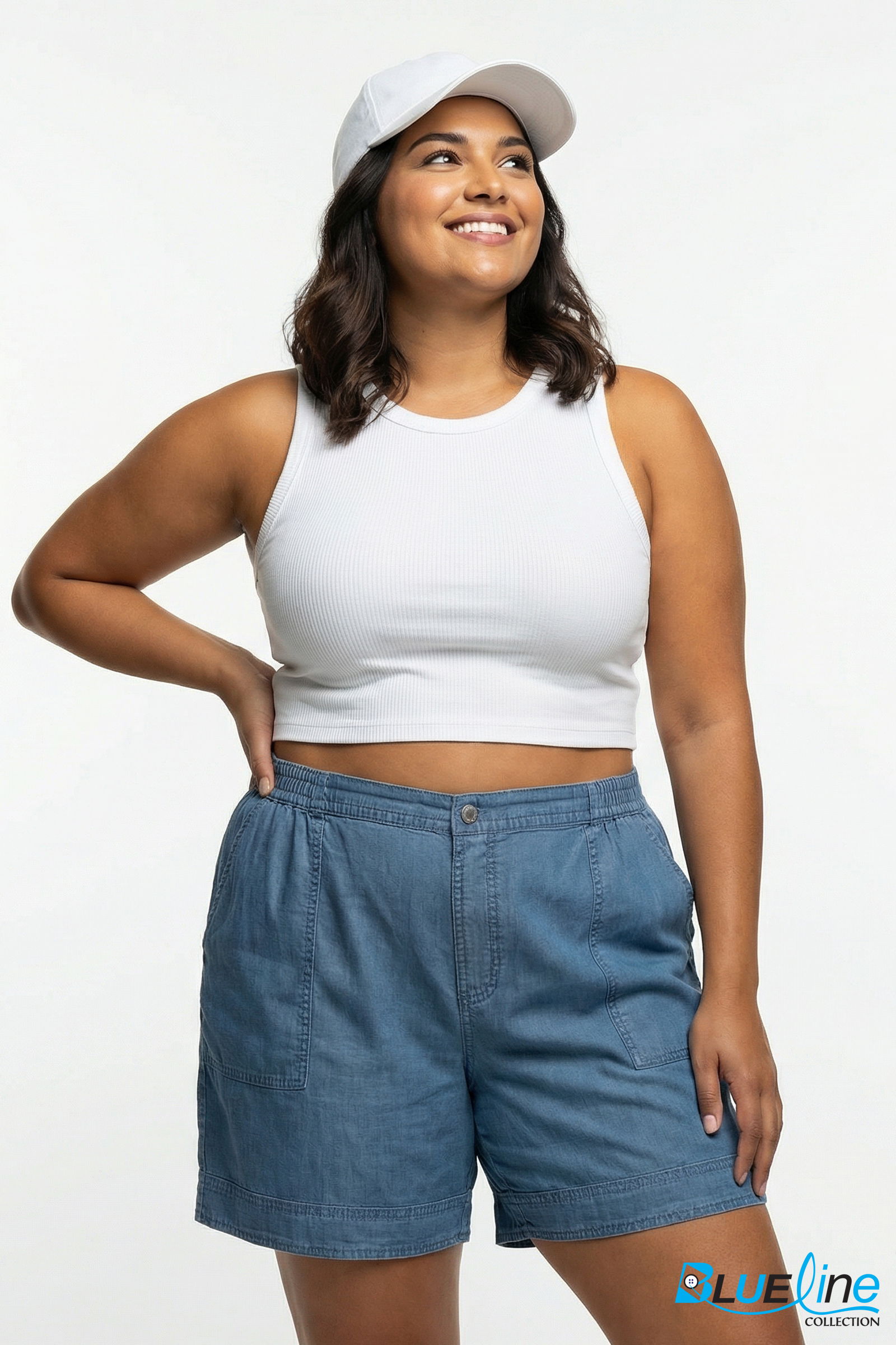 PLUS SIZE CHAMBRAY WIDE LEG SHORT