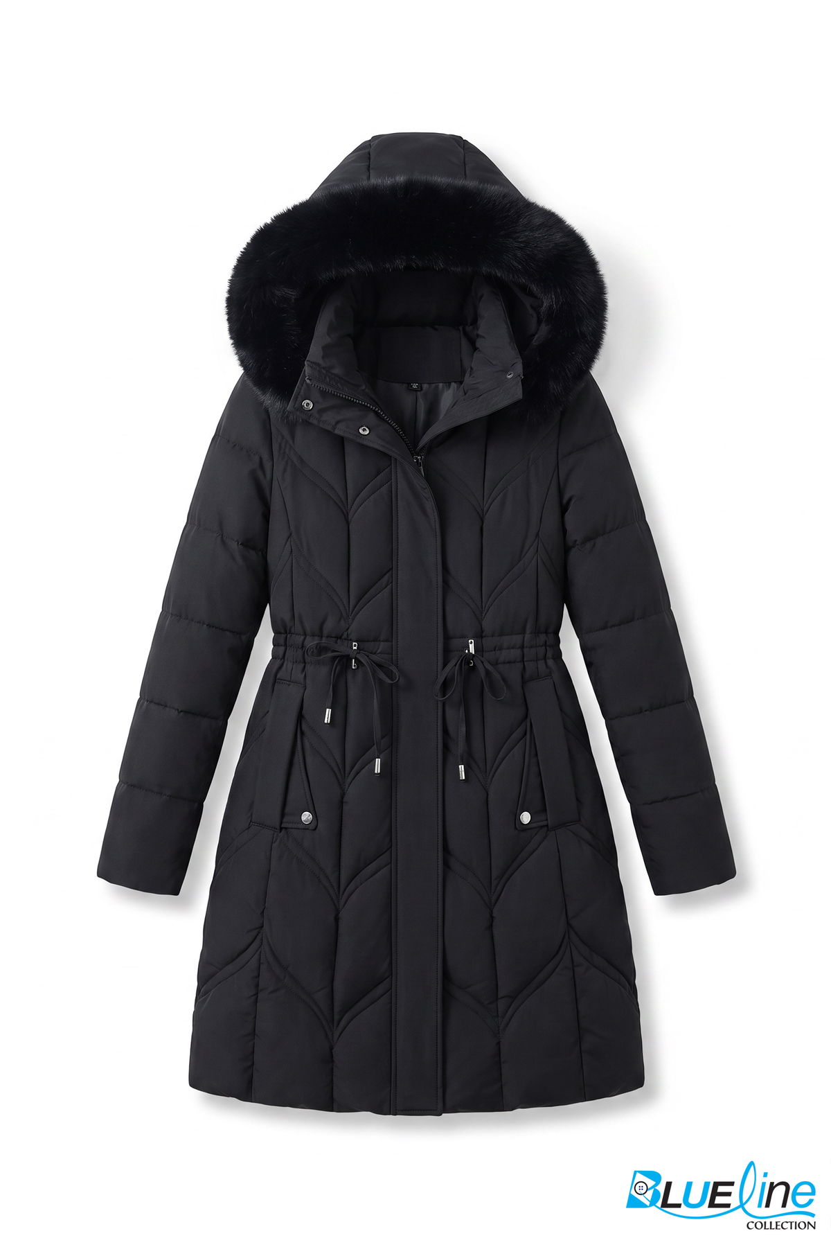 QUILTED DRAWSTRING-WAIST WINTER COAT