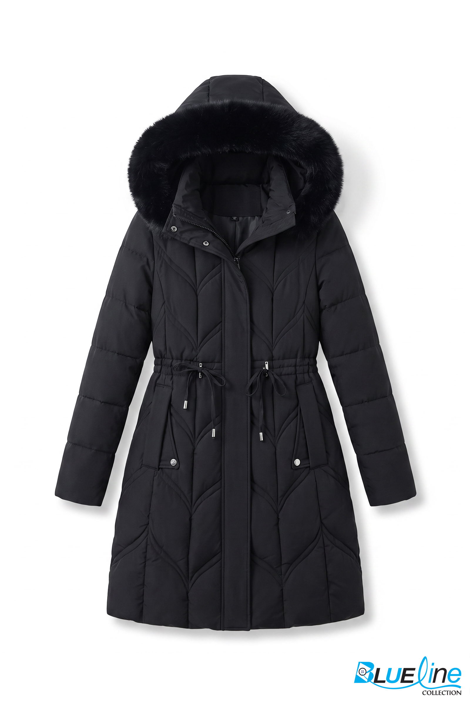 QUILTED DRAWSTRING-WAIST WINTER COAT