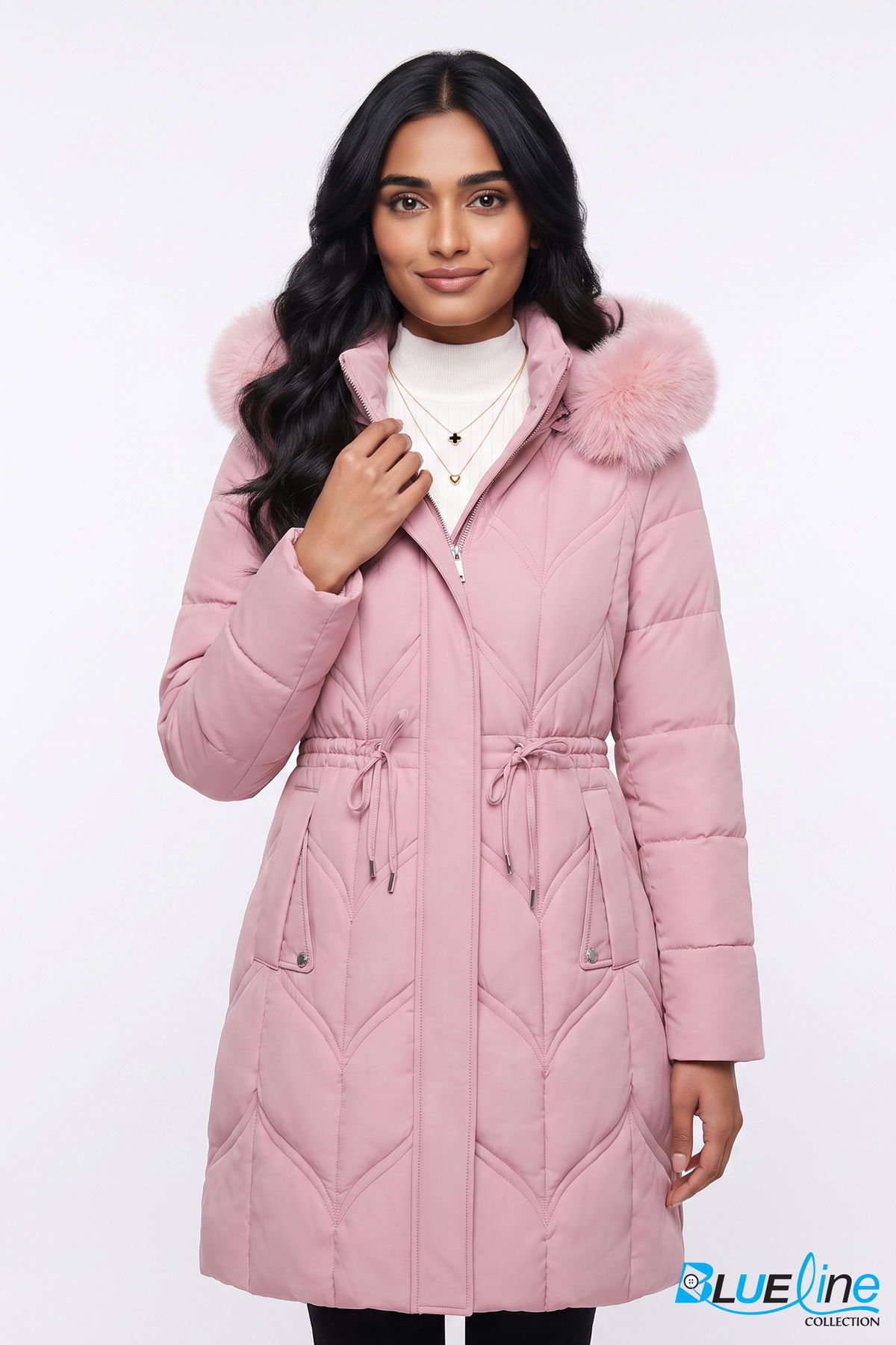 QUILTED DRAWSTRING-WAIST WINTER COAT