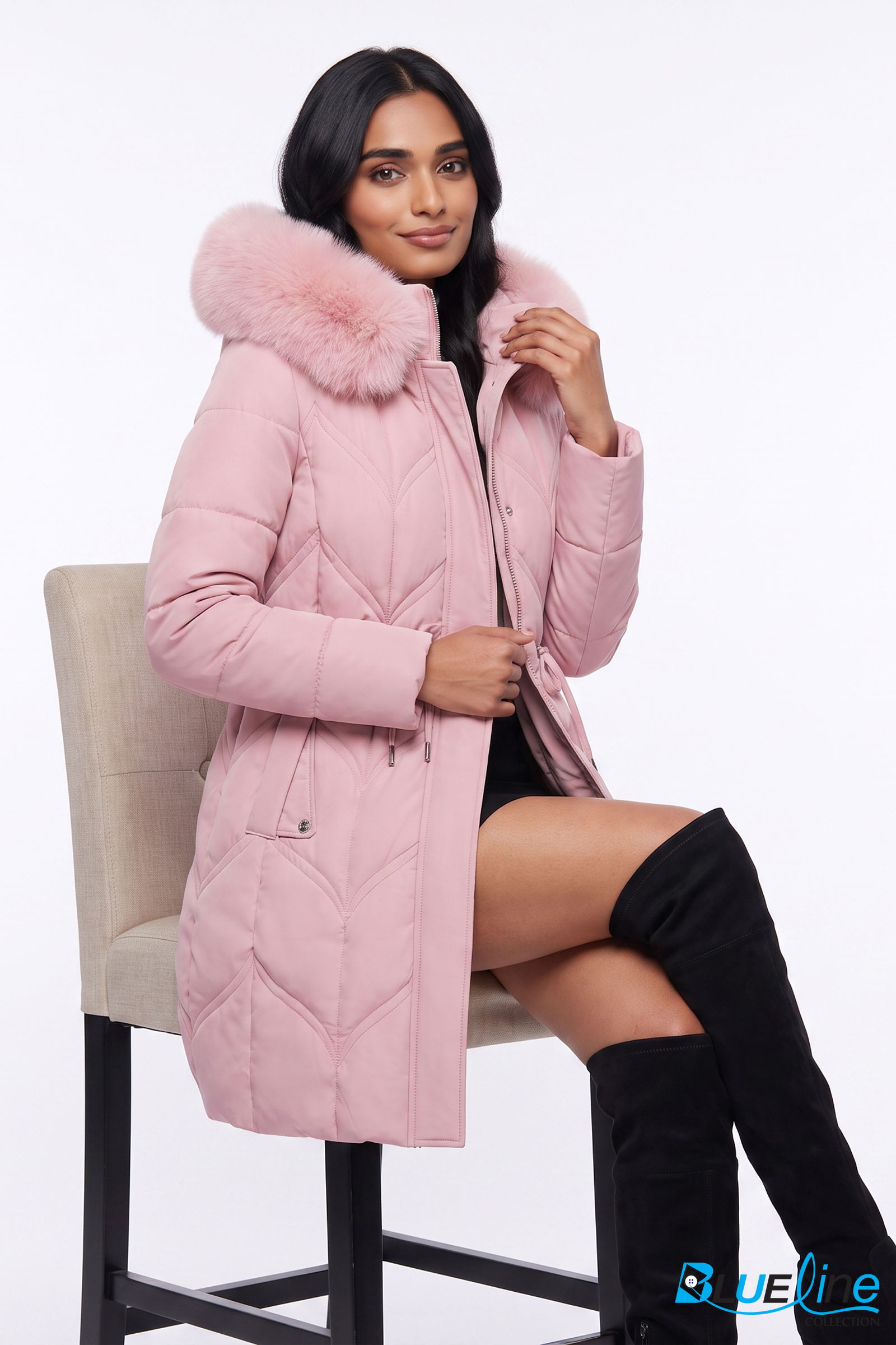 QUILTED DRAWSTRING-WAIST WINTER COAT