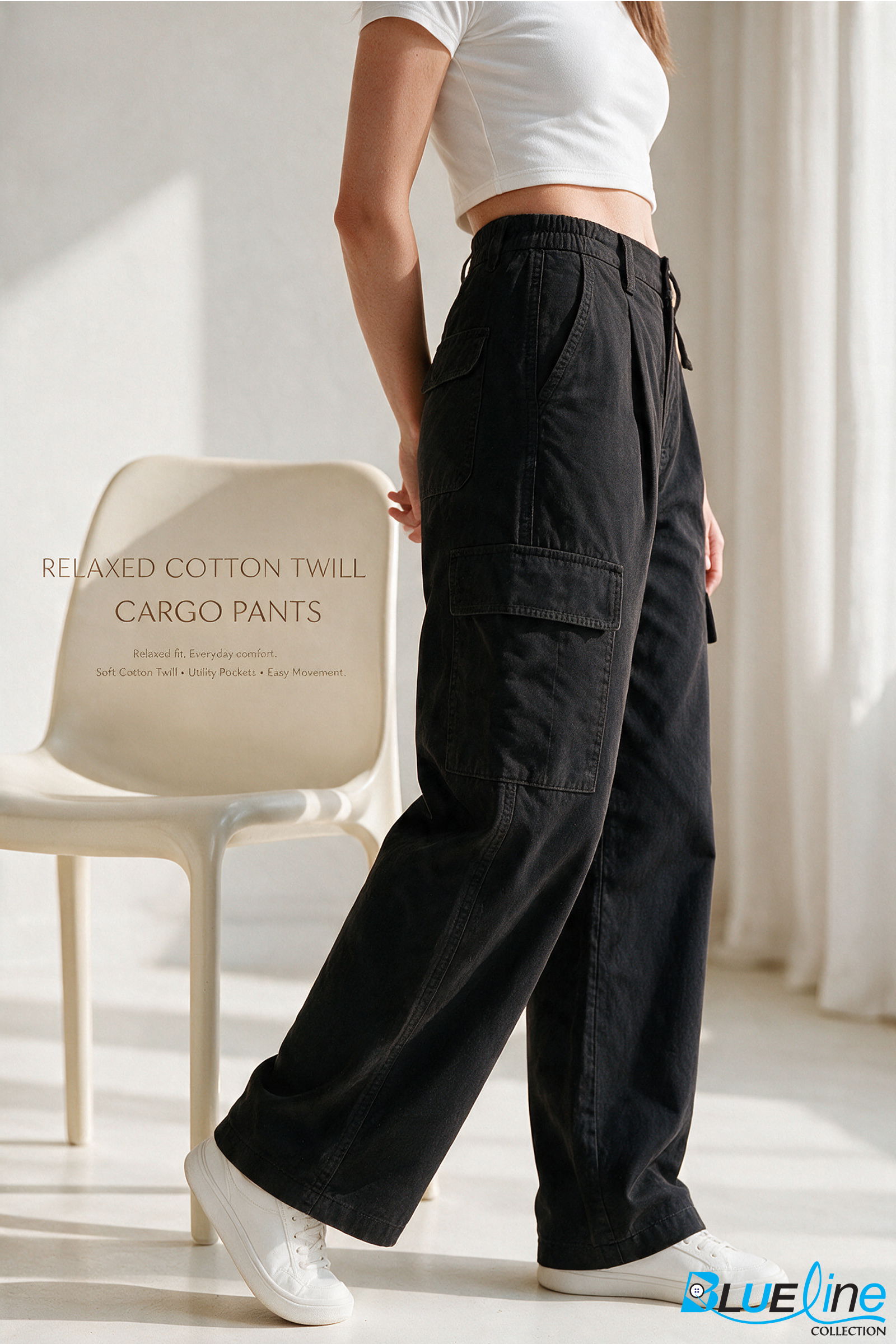 Relaxed Cotton Twill Cargo Pants