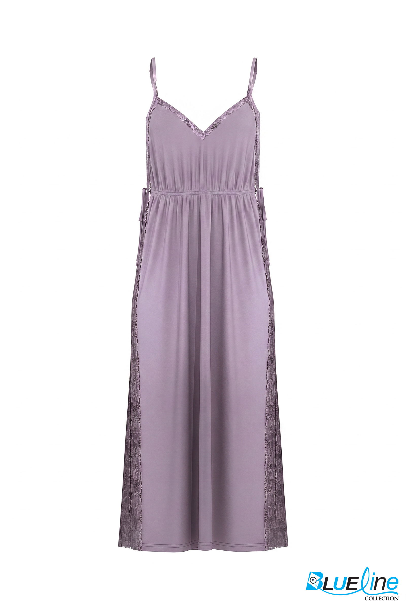 RIBBED MODAL LACE-TRIM LONG SLIP DRESS