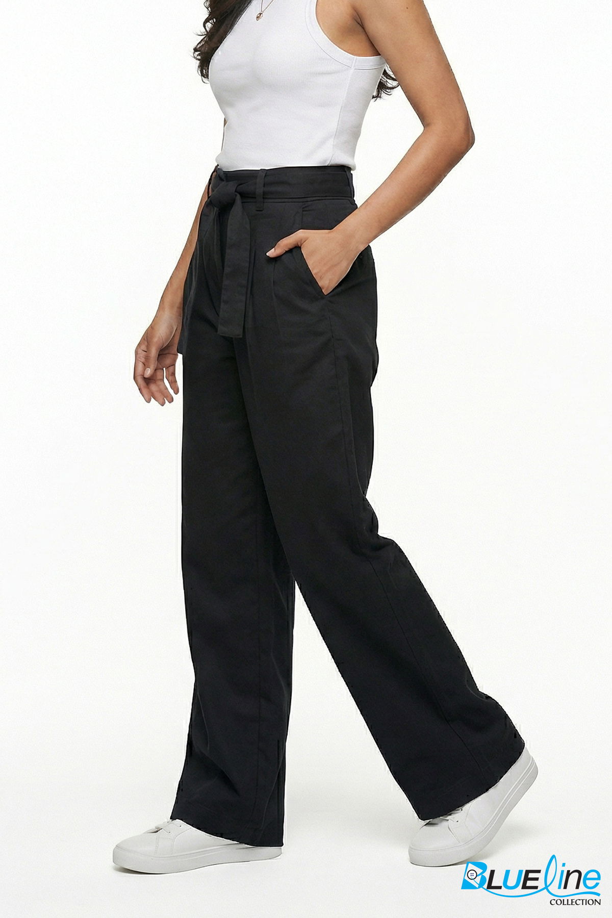 TWILL COTTON BELTED WIDE LEG PANT