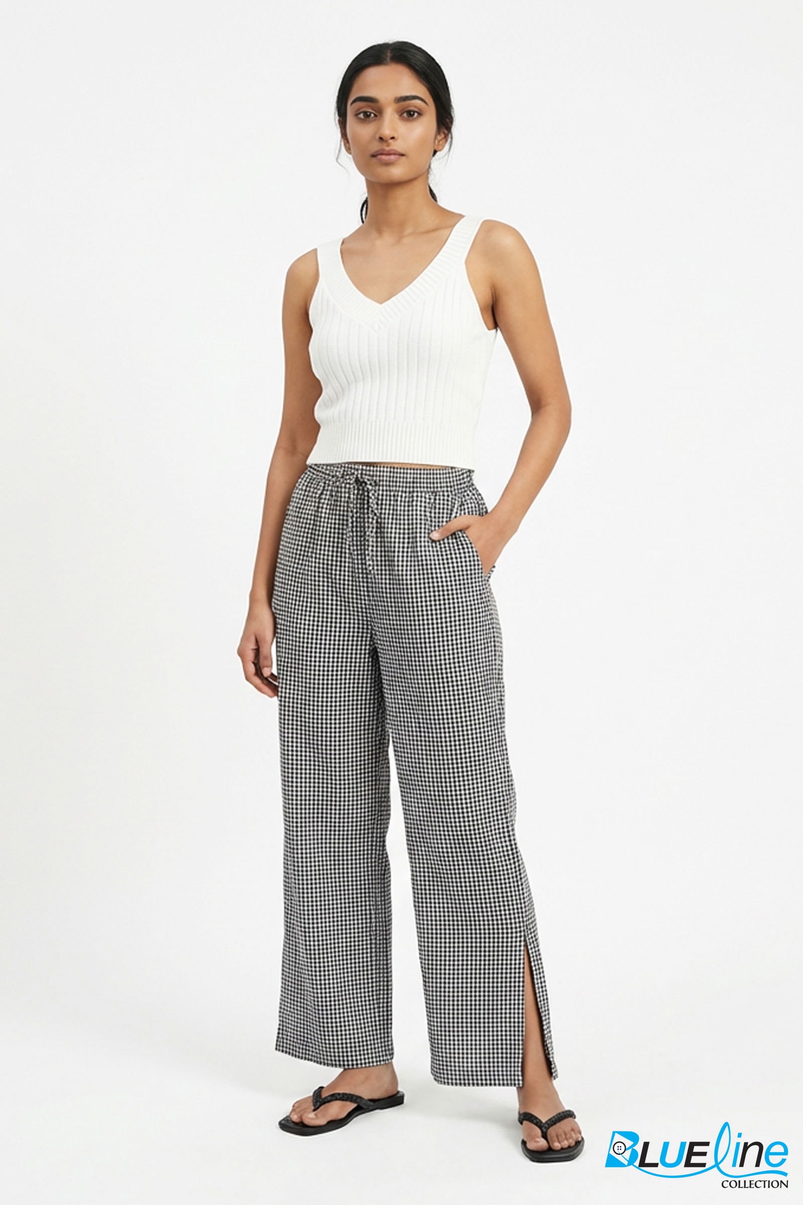 WIDE-LEG SLIT HEM PANTS