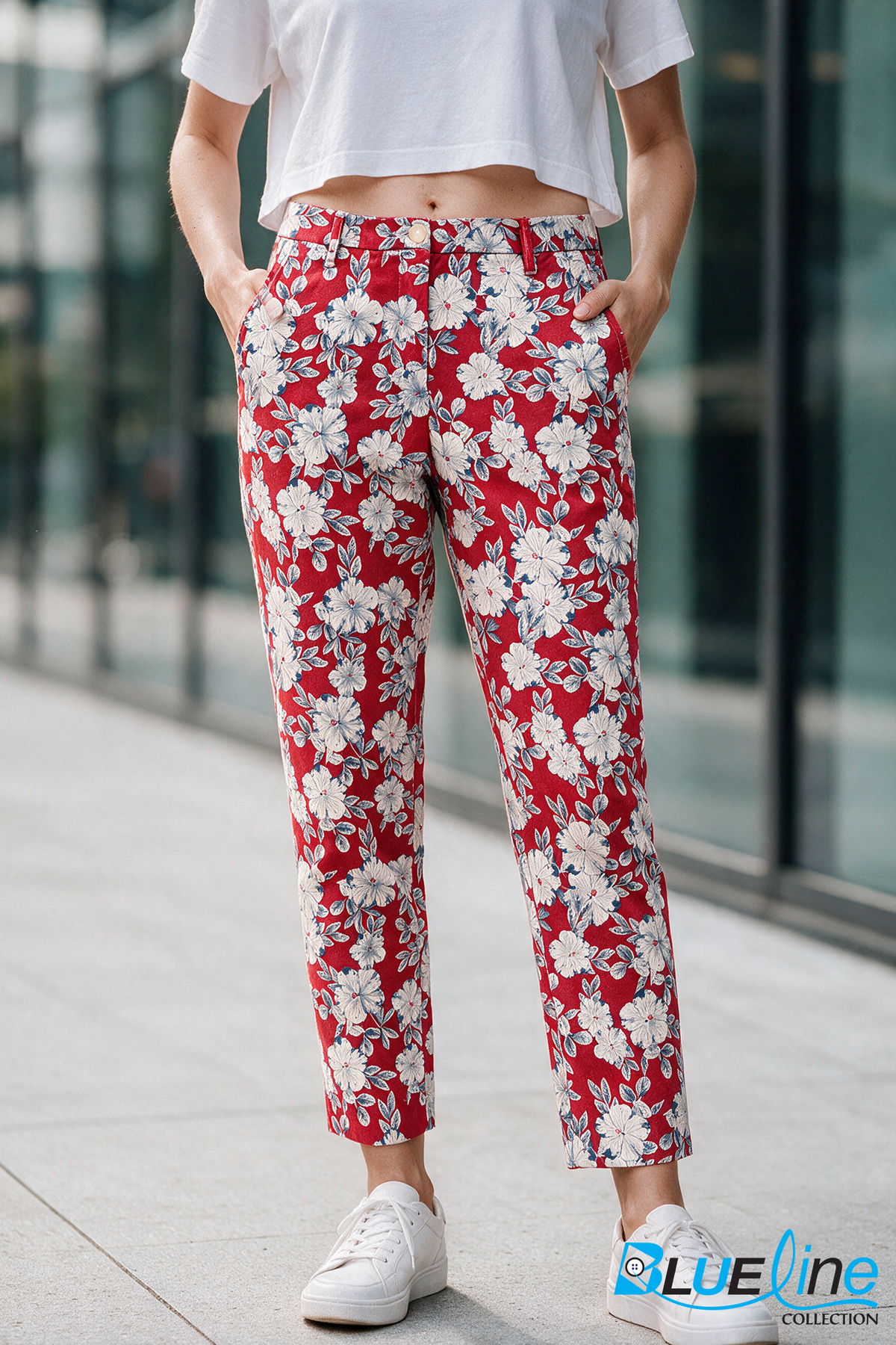 Women’s High-Rise Cotton Straight-Leg Pants – Red
