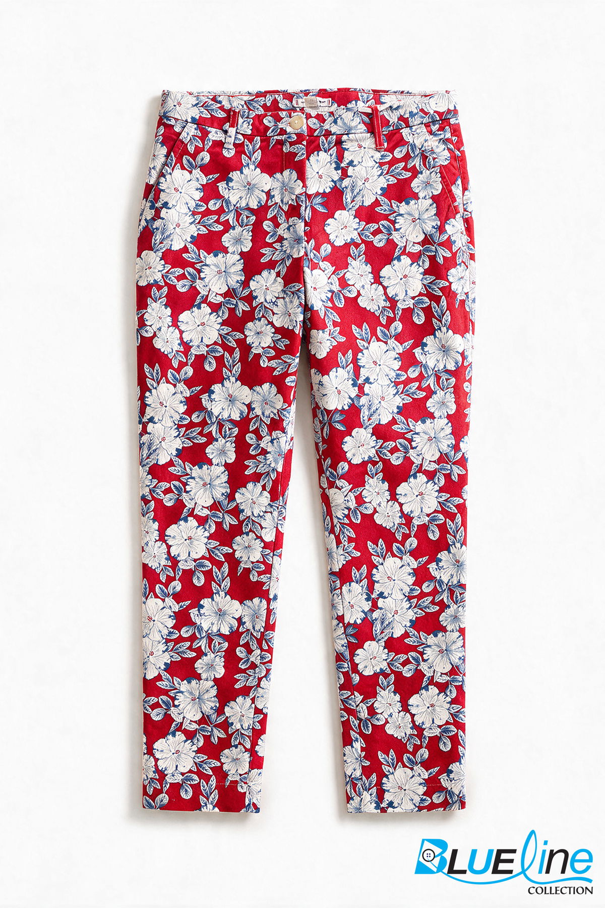 Women’s High-Rise Cotton Straight-Leg Pants – Red