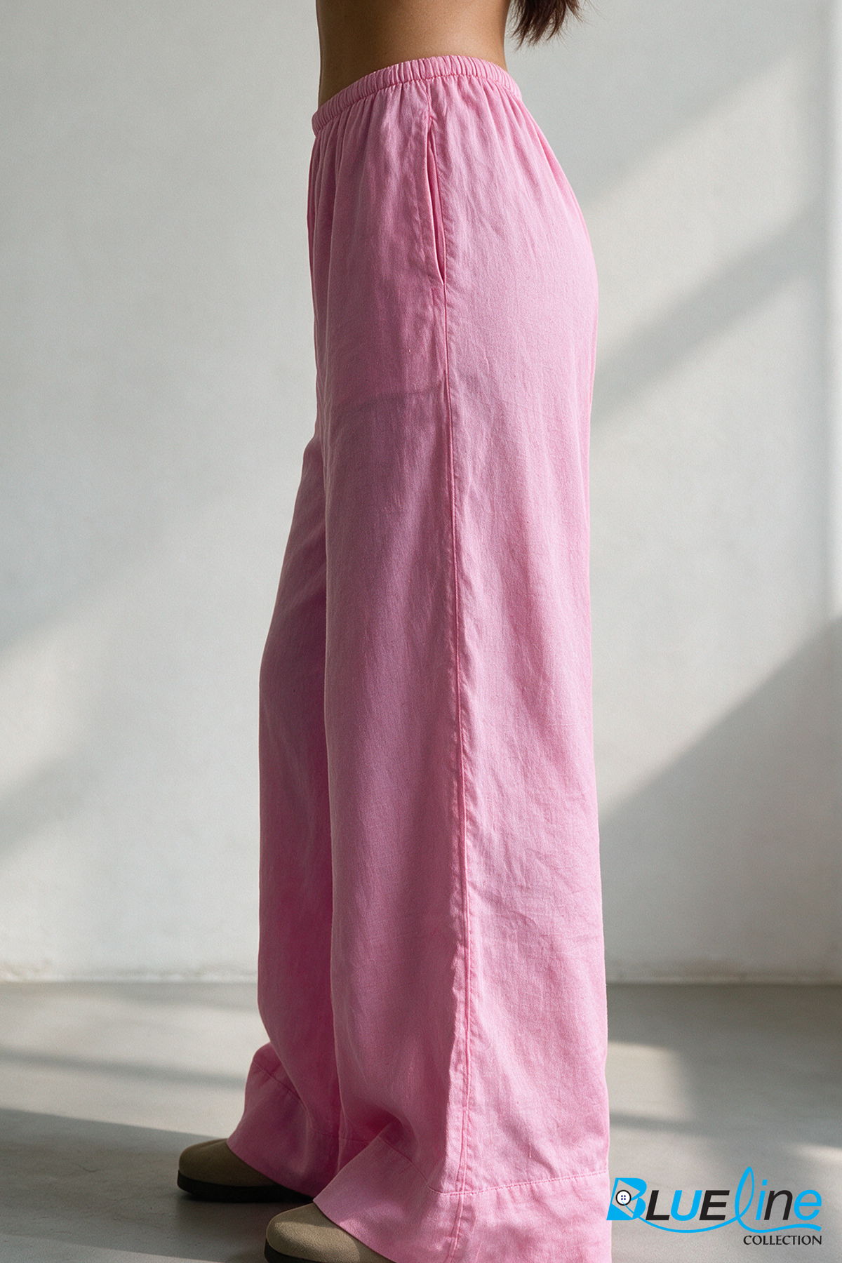 Women’s High-Rise Linen-Blend Wide-Leg Pants – Pink