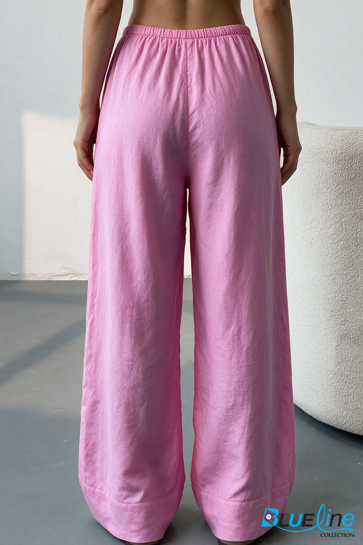 Women’s High-Rise Linen-Blend Wide-Leg Pants – Pink